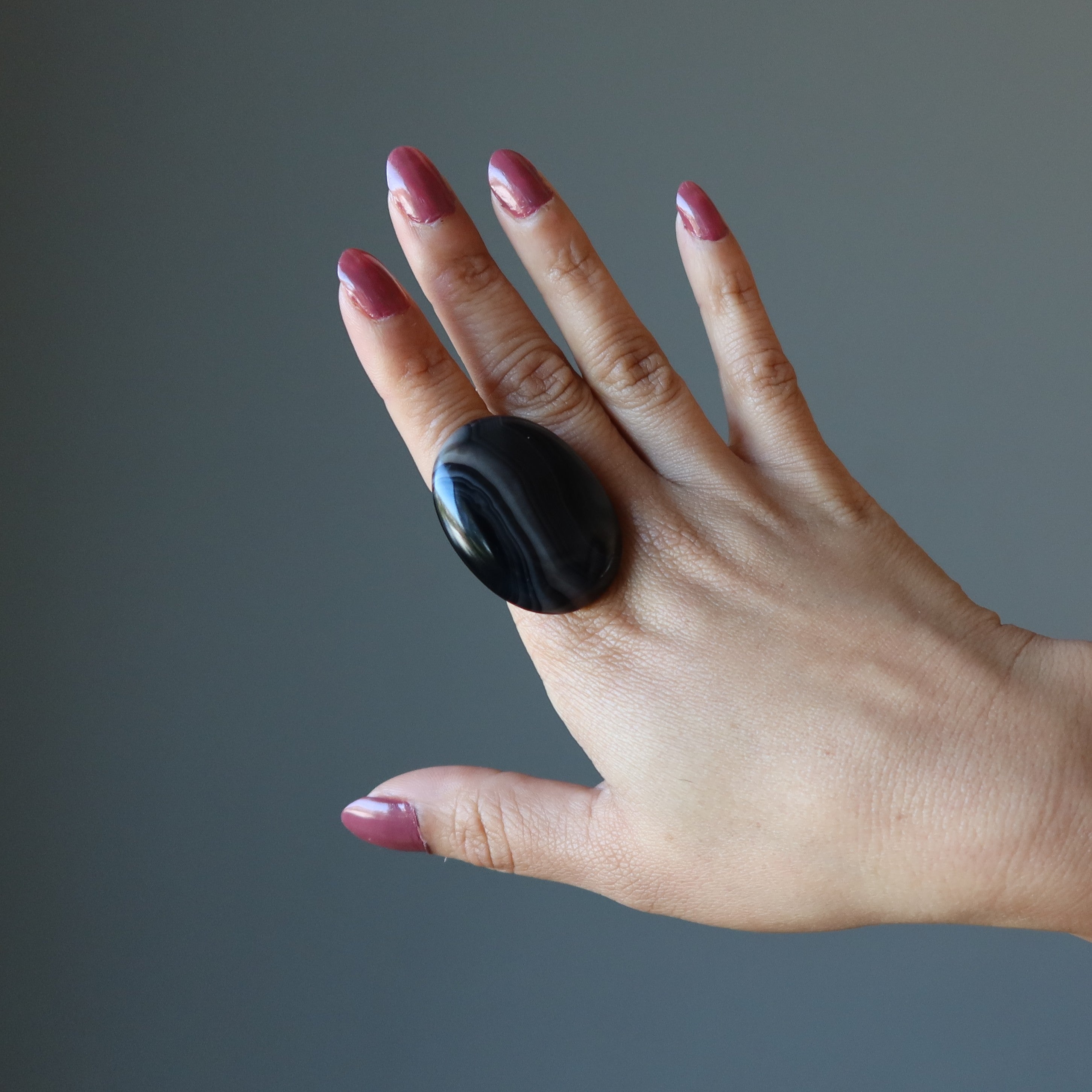 Onyx Ring Strength Black Gem Antique Bronze Adjustable