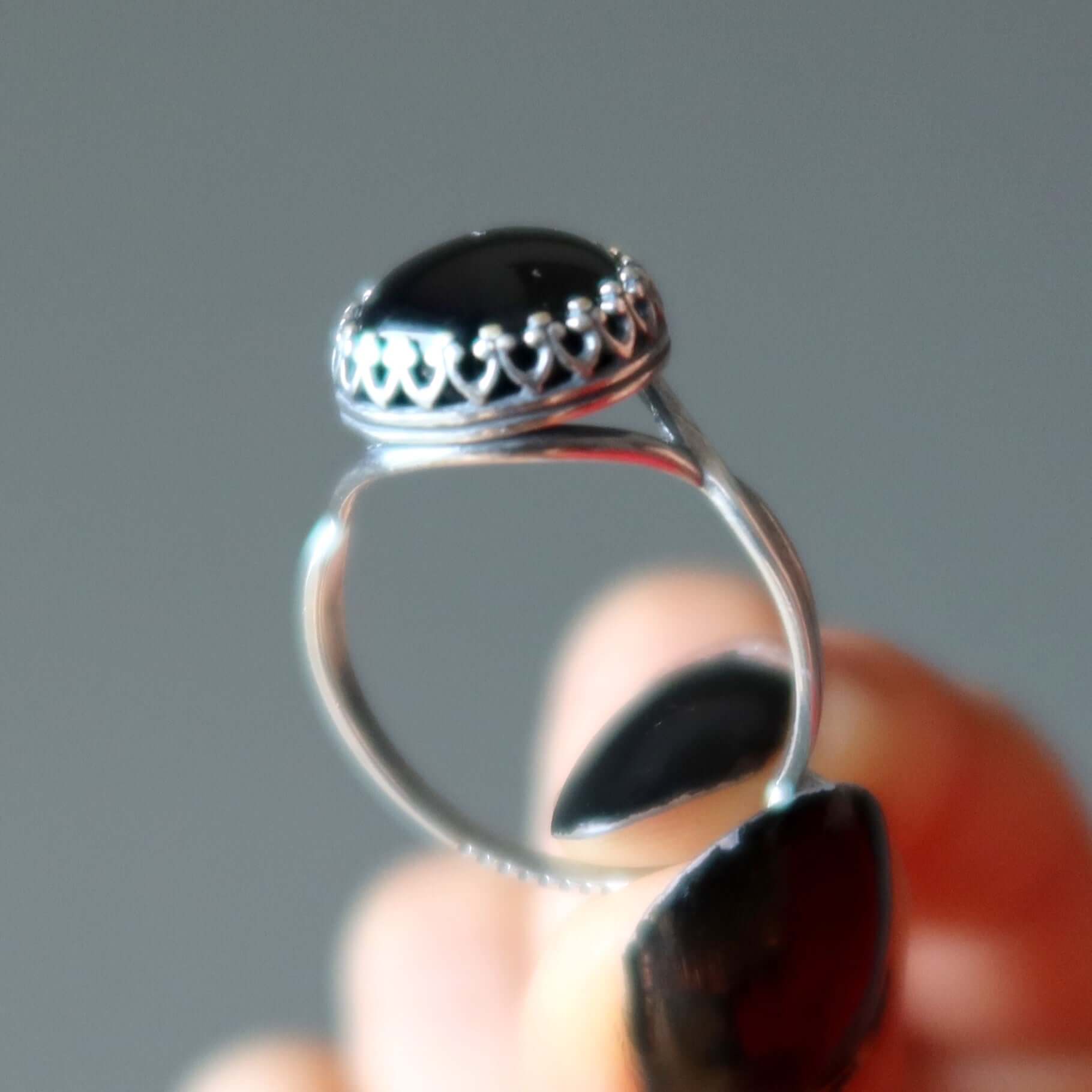 Bague Onyx Noir Protecteur Argent Sterling Ajustable