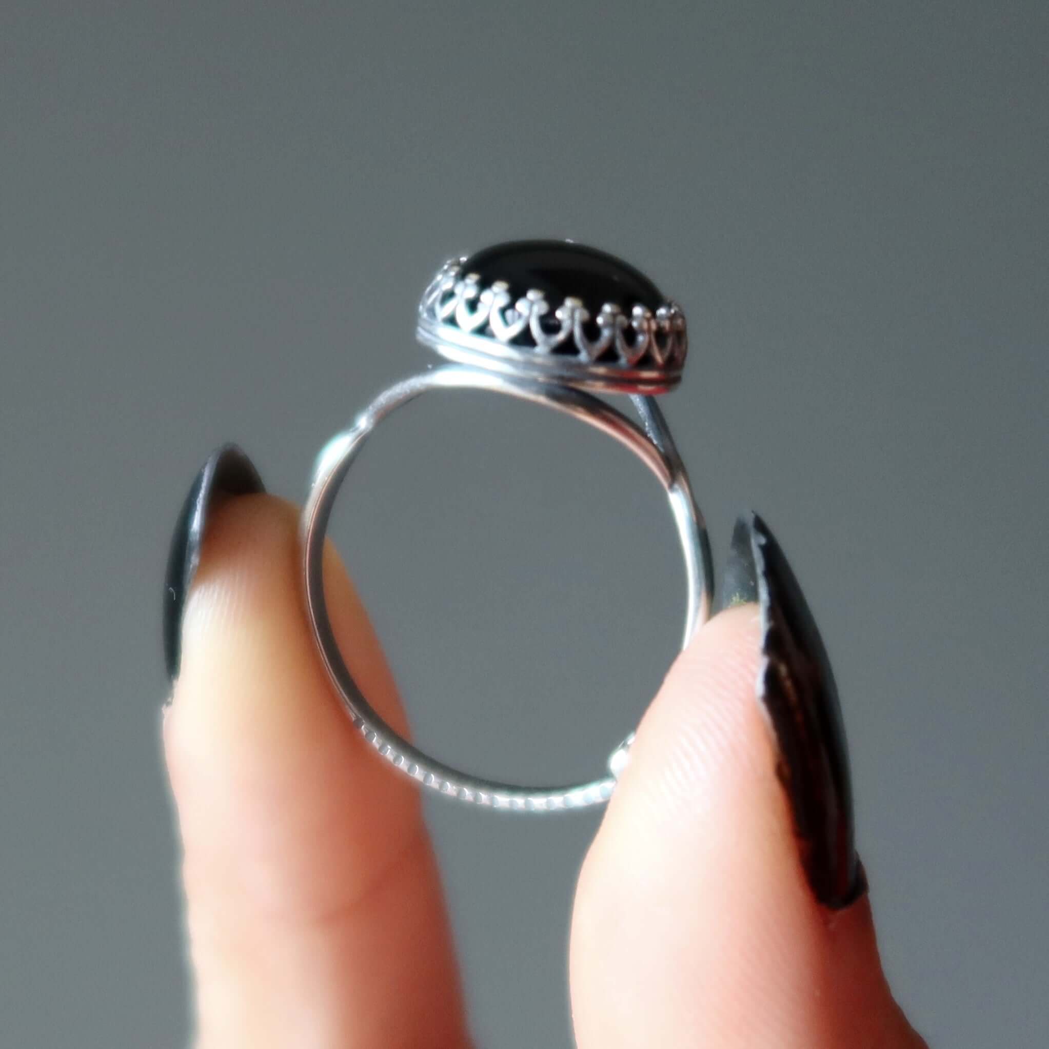 Bague Onyx Noir Protecteur Argent Sterling Ajustable