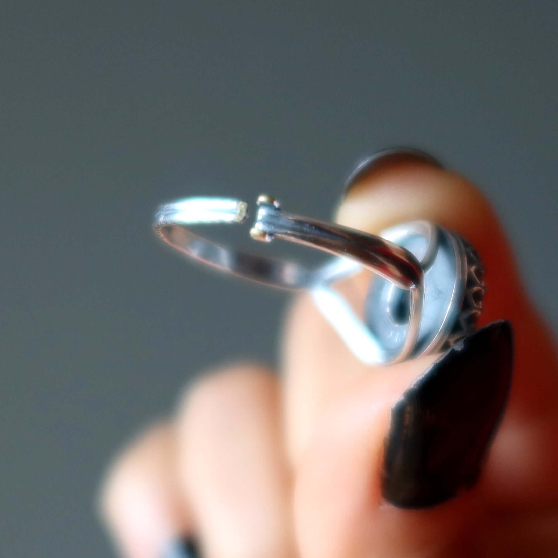 Bague Onyx Noir Protecteur Argent Sterling Ajustable