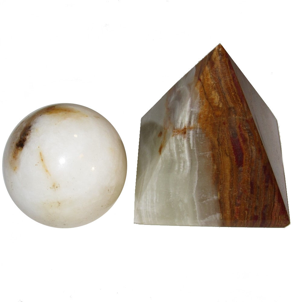 Onyx Solar Plexus Chakra Healing Set Pyramid and Sphere Stones