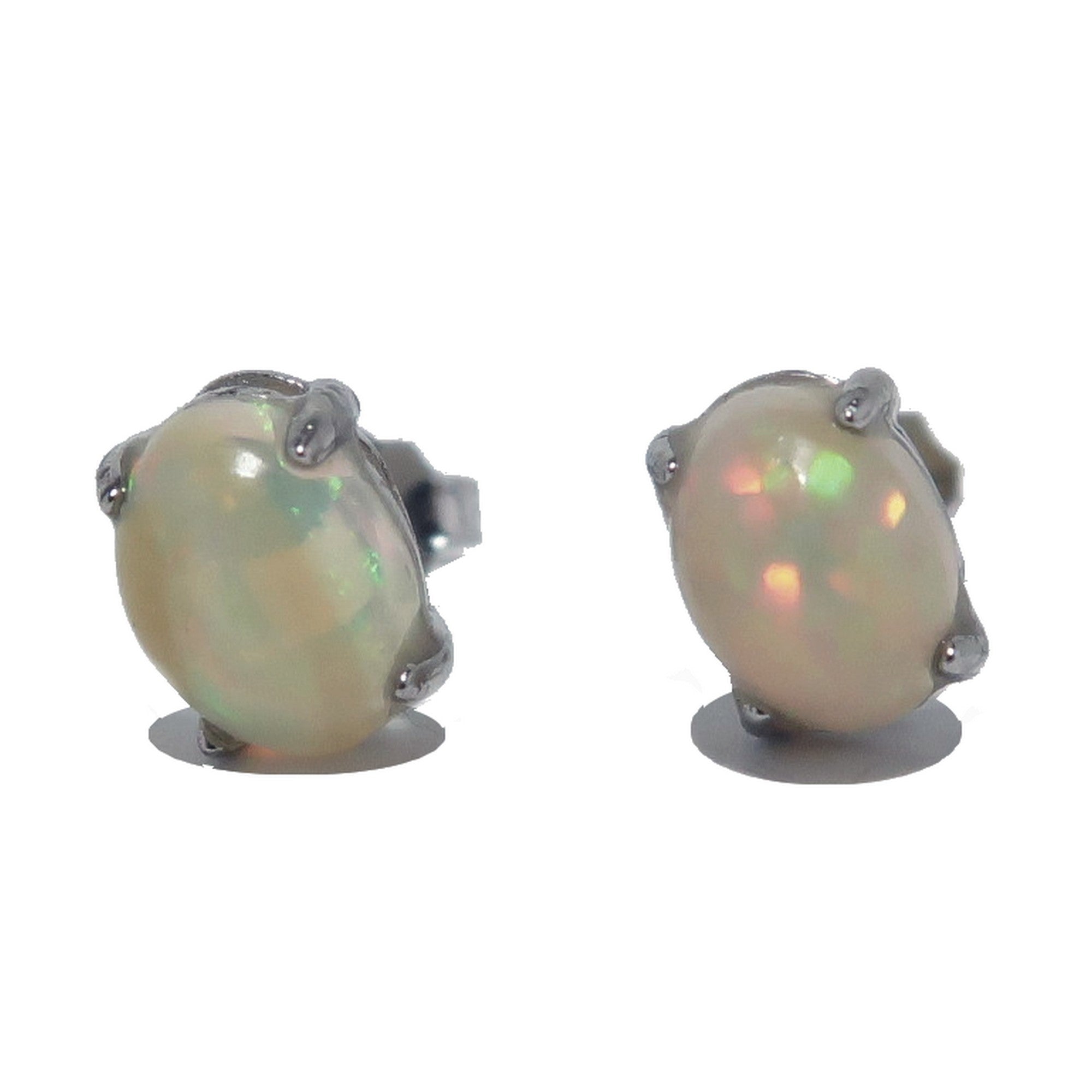 Boucles d'oreilles opale clous arc-en-ciel blancs argent sterling