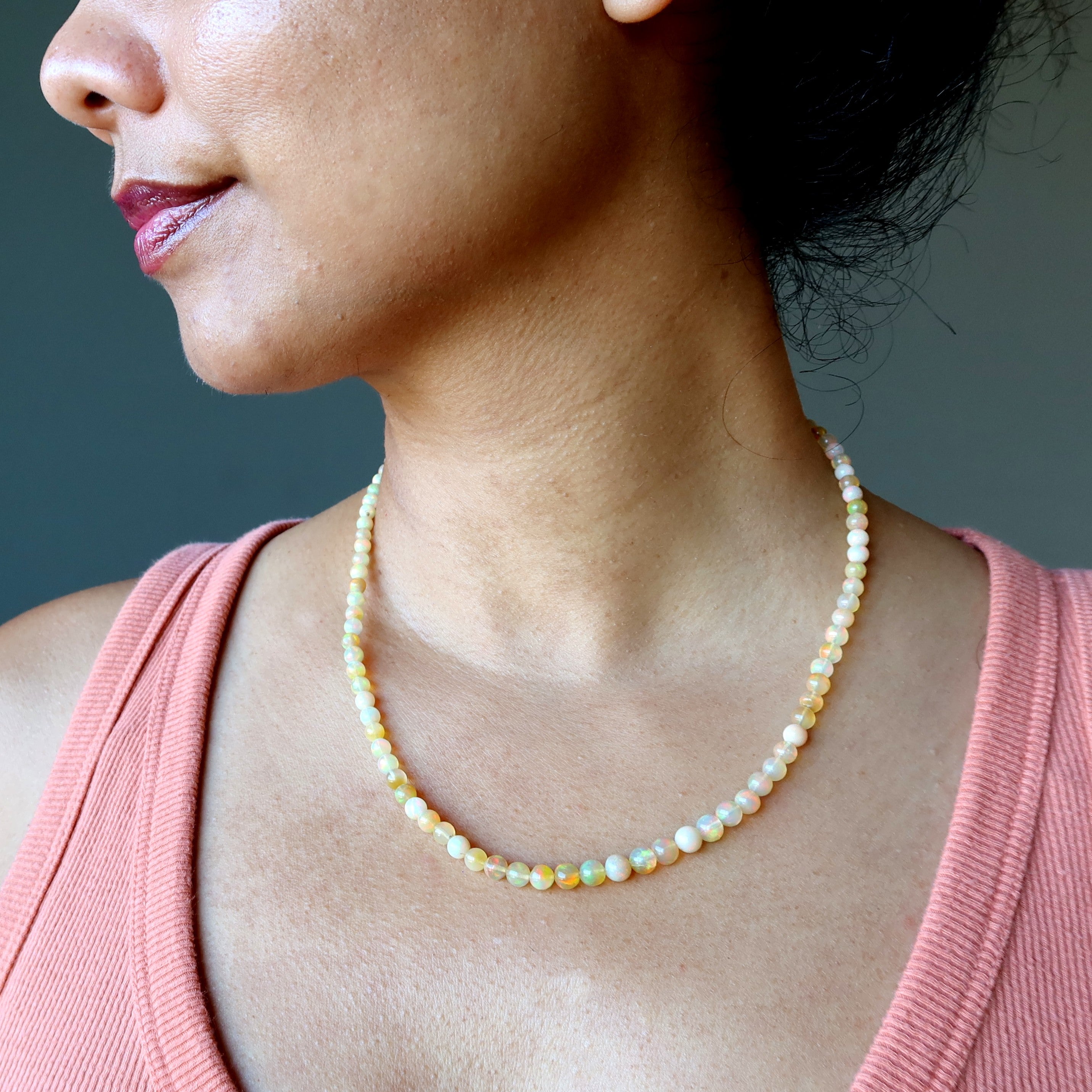 Opal Halskette Mawu Sonne Gelb Äthiopische Feuer Edelsteine
