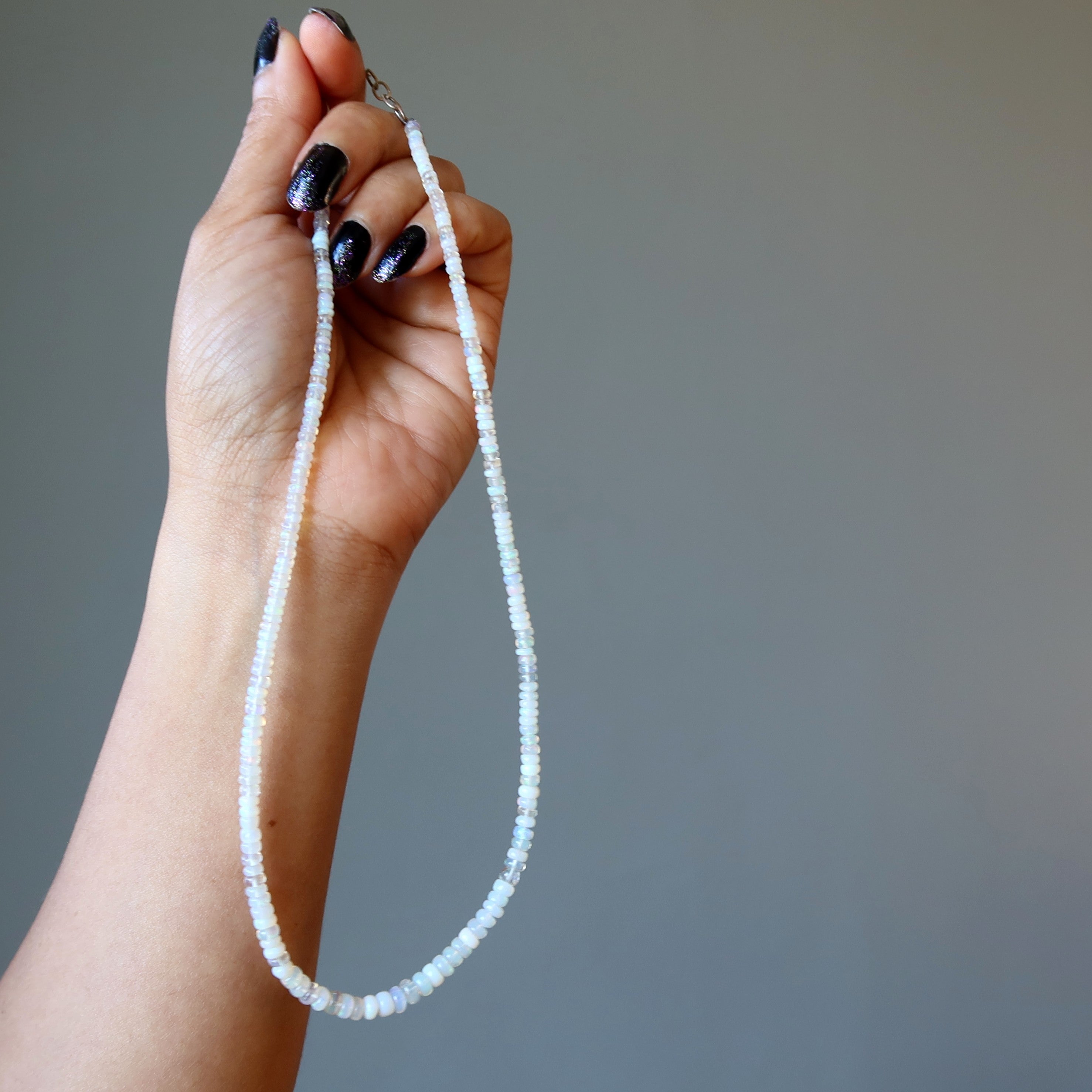 Opal Necklace White Rainbow Ethiopian Fire Gem