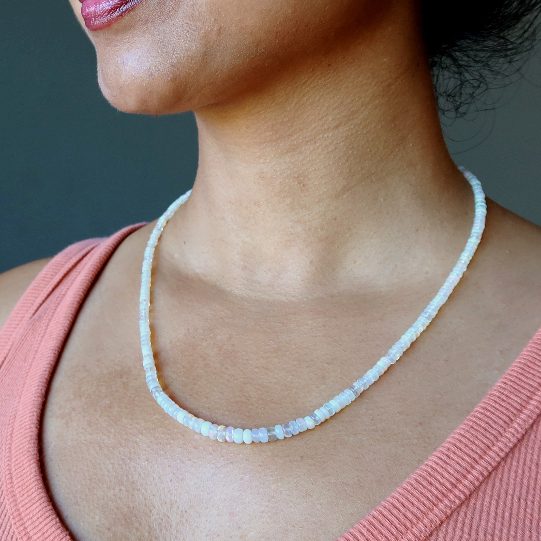 Opal Necklace White Rainbow Ethiopian Fire Gem