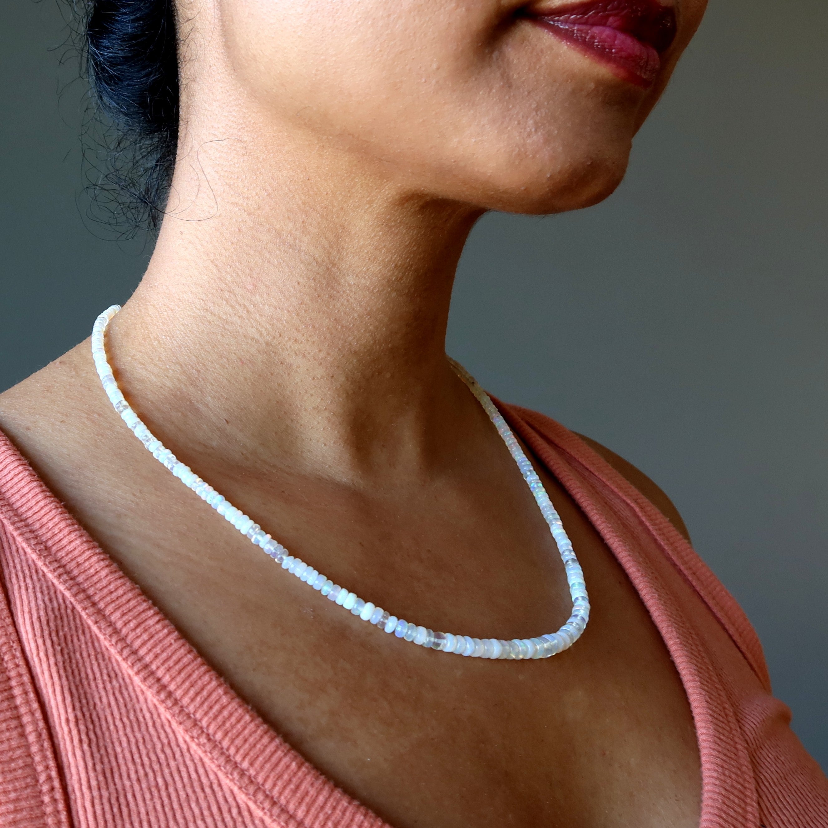 Opal Necklace White Rainbow Ethiopian Fire Gem