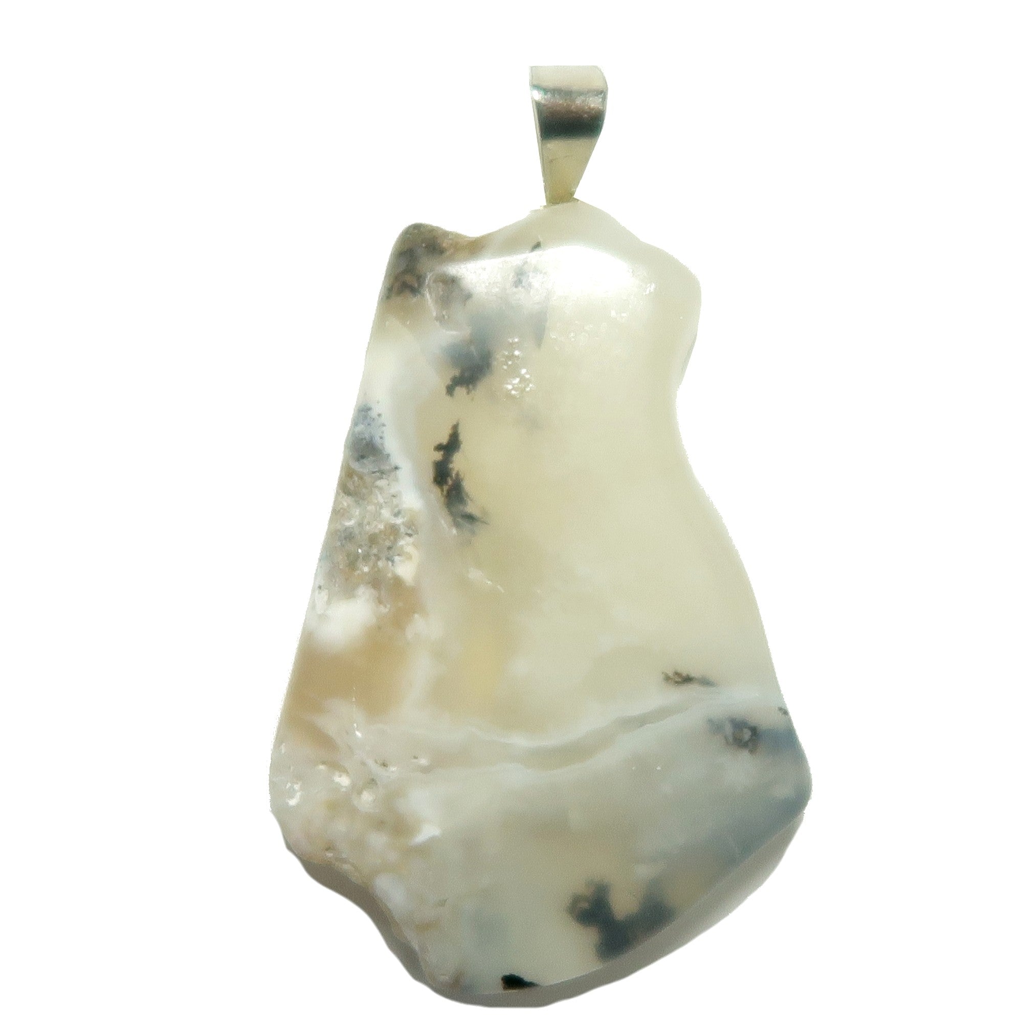 Opal Pendant Dendritic White Angel Stone Silver