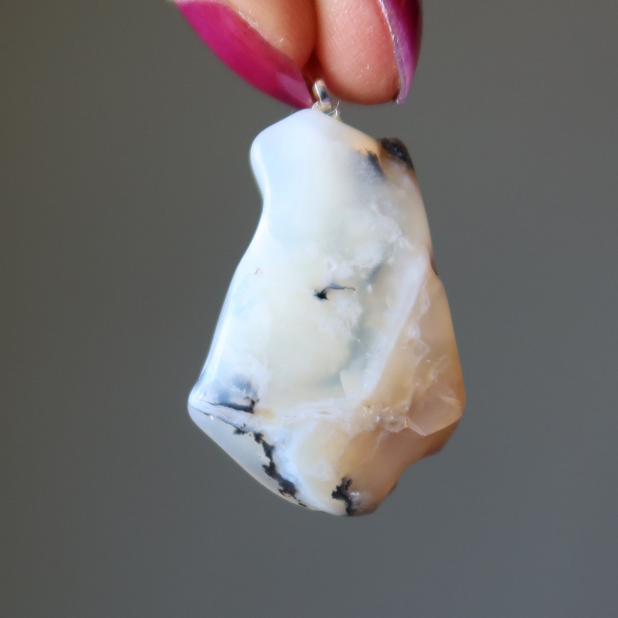 Opal Pendant Dendritic White Angel Stone Silver