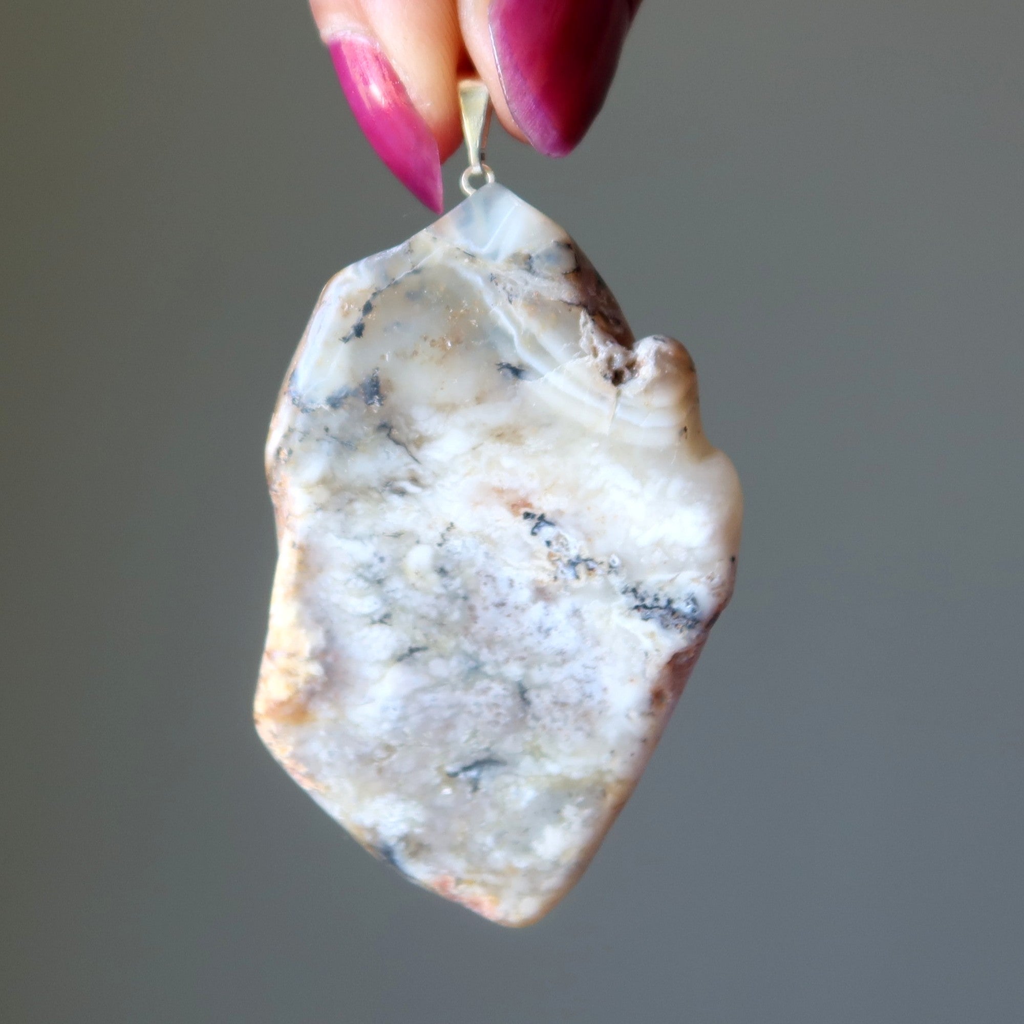 Opal Pendant Dendritic White Angel Stone Silver