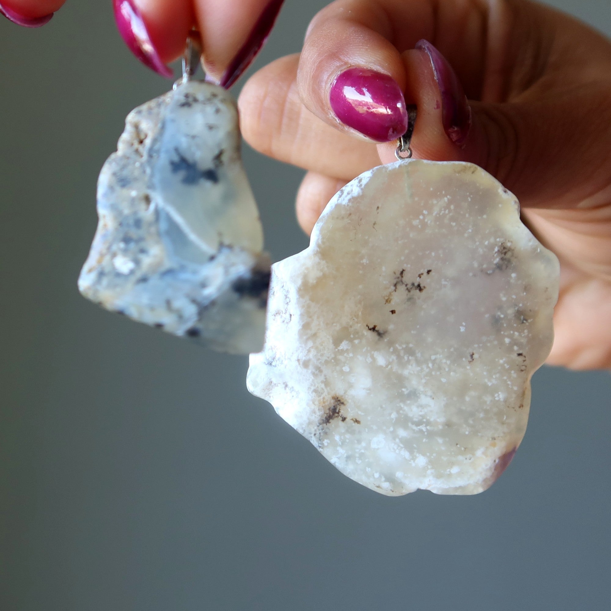 Opal Pendant Dendritic White Angel Stone Silver