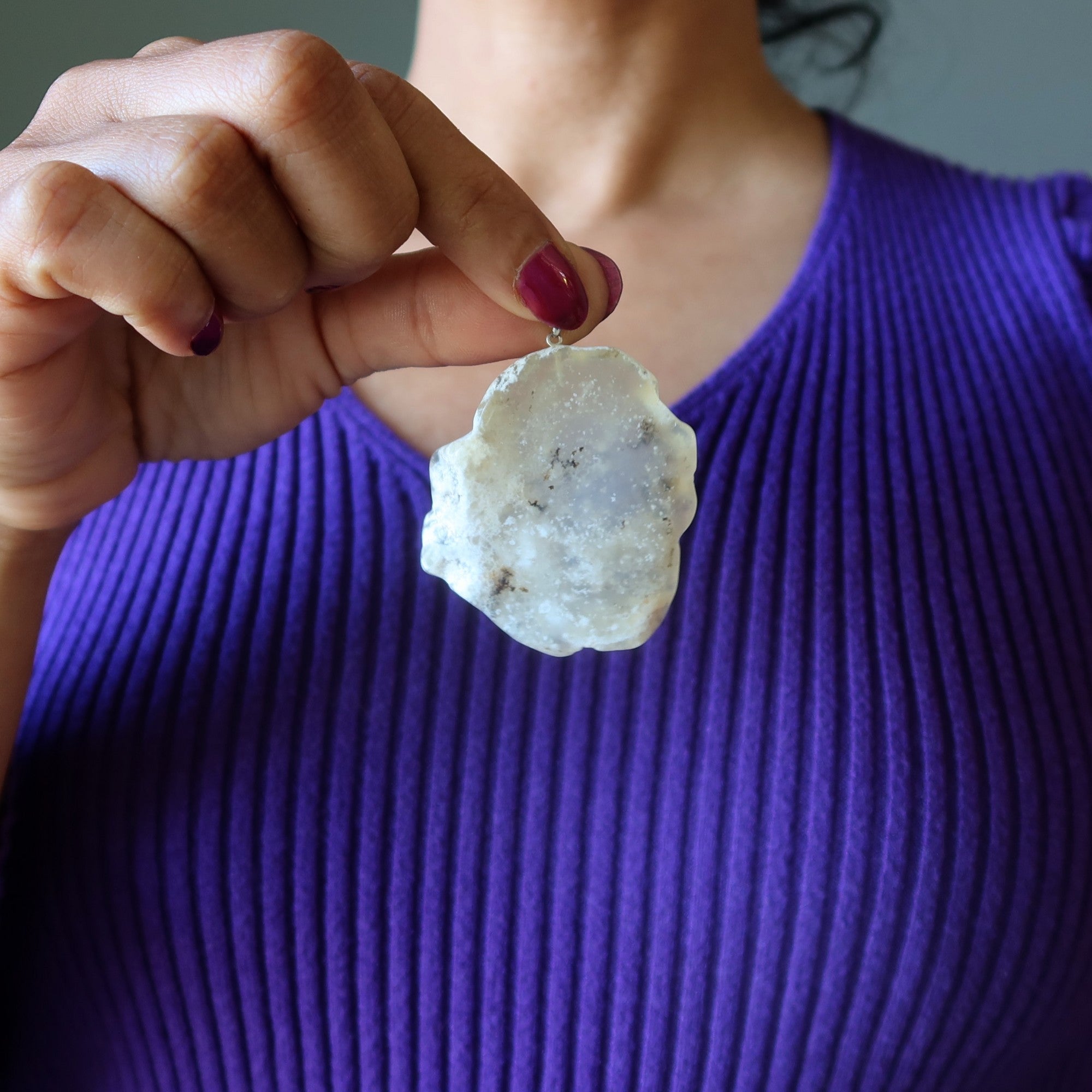 Opal Pendant Dendritic White Angel Stone Silver