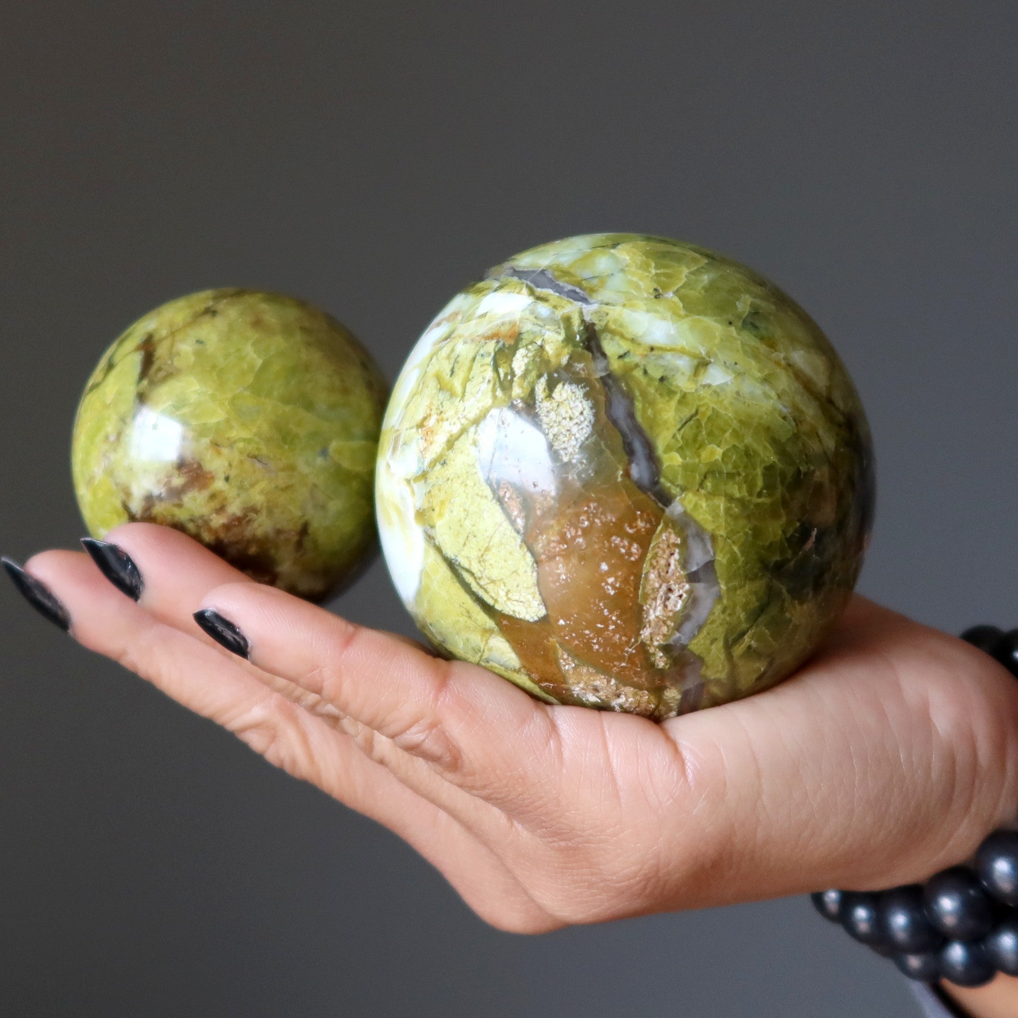 Opal Sphere Pistachio Green Brown Crystal Ball