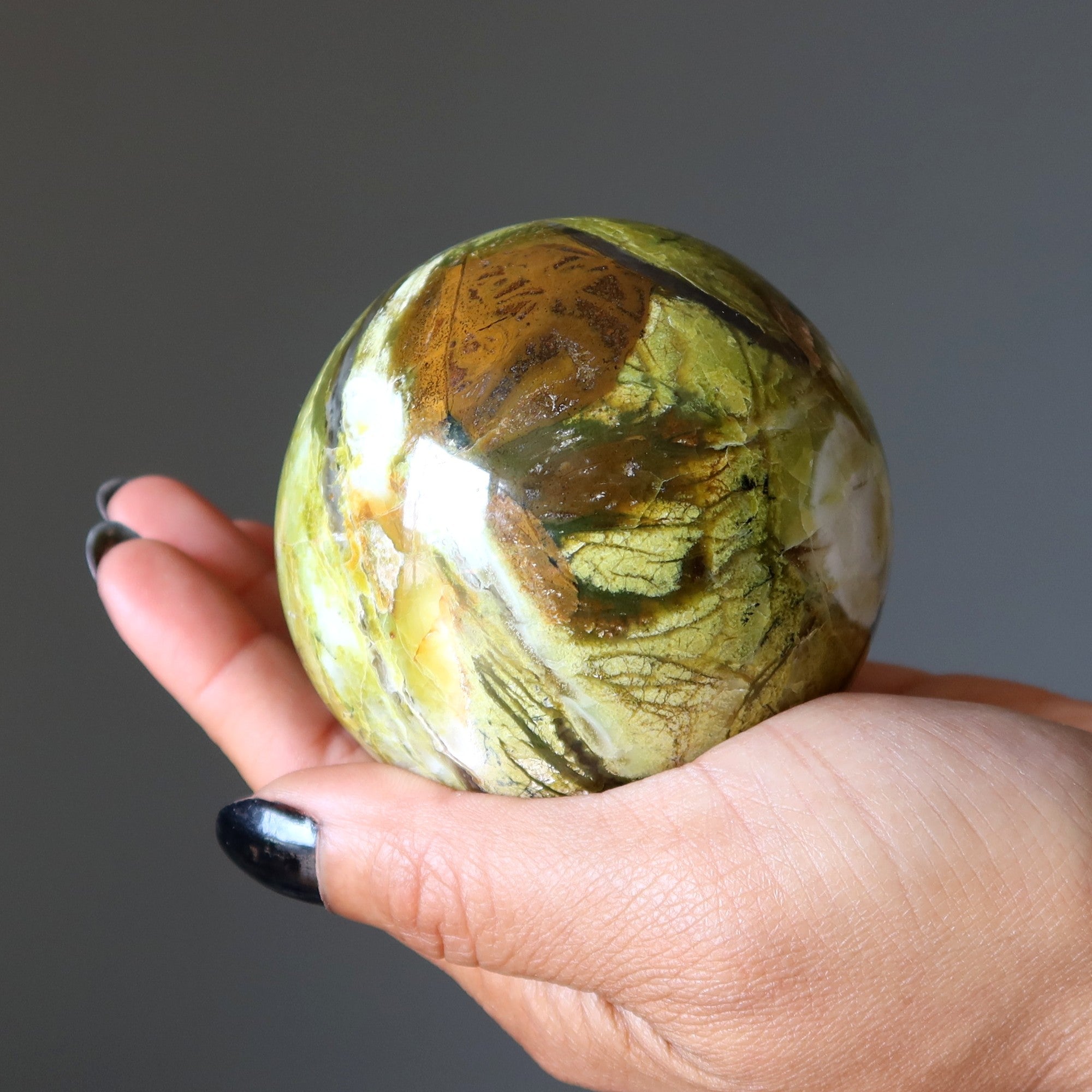 Opal Sphere Pistachio Green Brown Crystal Ball