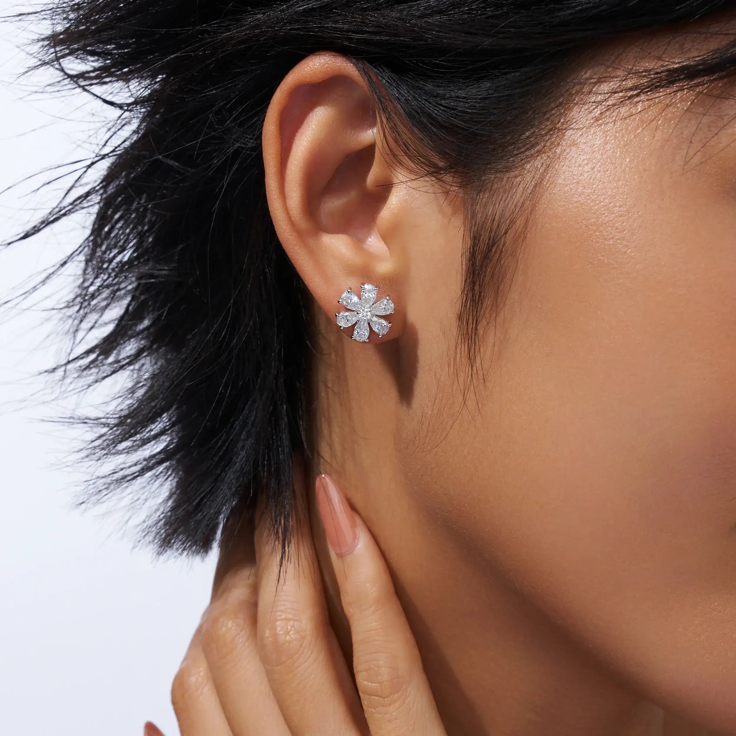 Boucles d'oreilles clous grappe poire en moissanite 3x5mm argent S925 plaqué or 18K