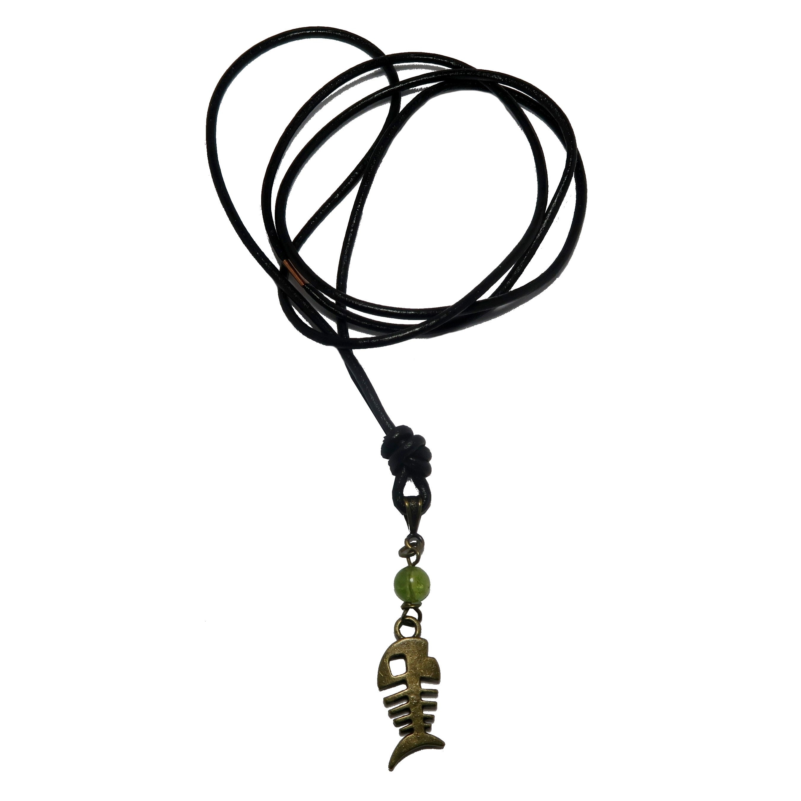 Collier Péridot Arête Poisson Verte Pierre Souriante Tropiques Gemme