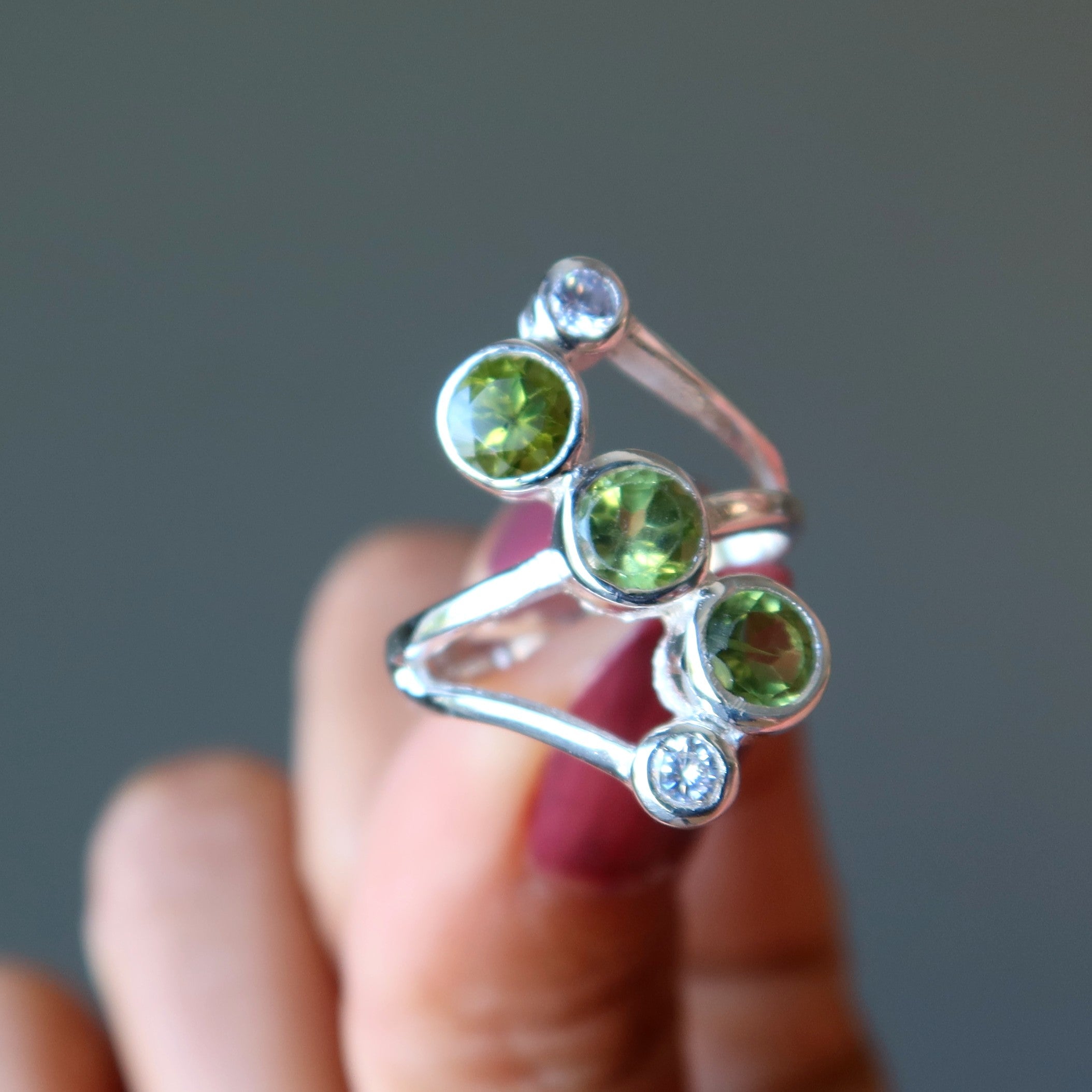 Peridot Ring Baum des Lächelns Sterlingsilber Verstellbar
