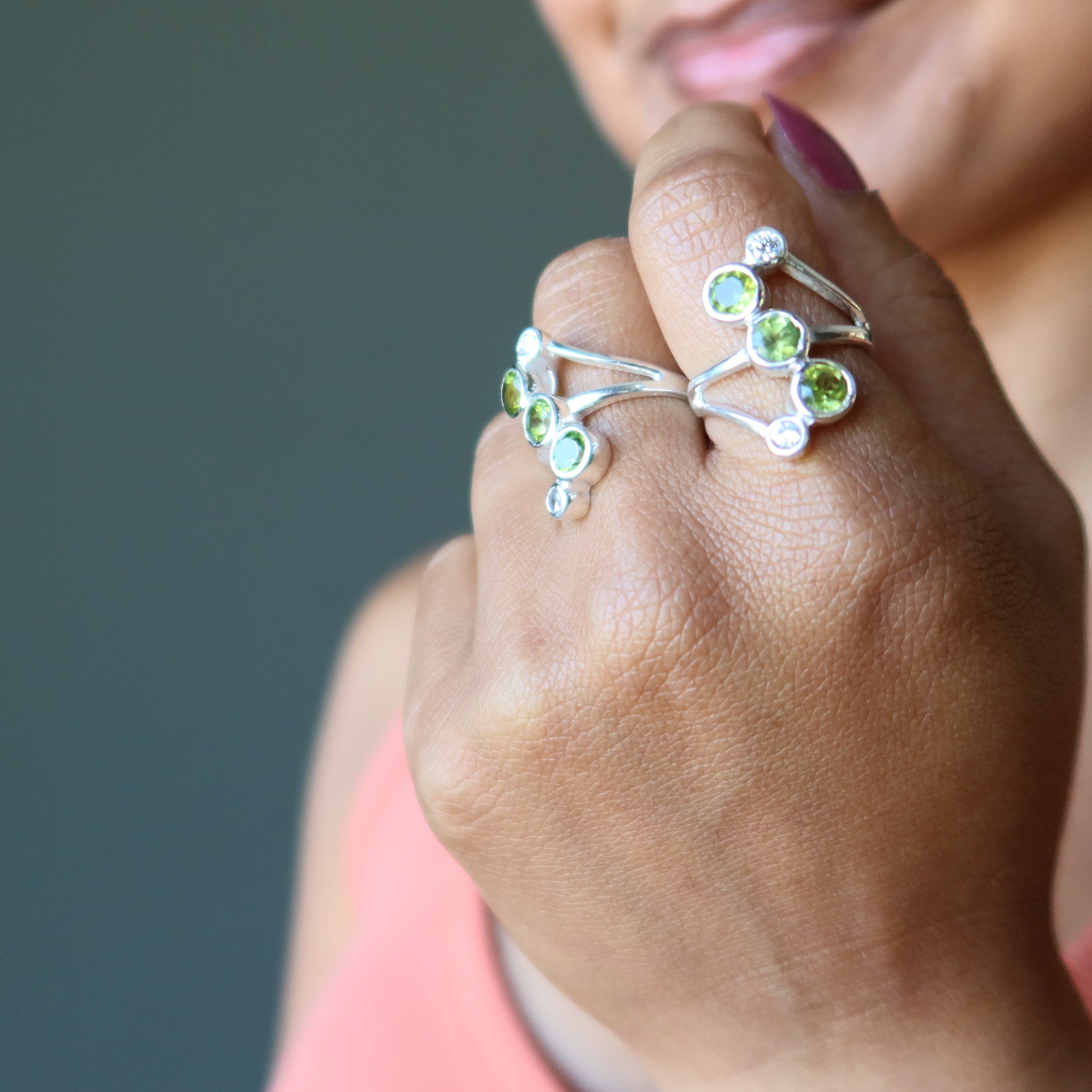 Peridot Ring Baum des Lächelns Sterlingsilber Verstellbar