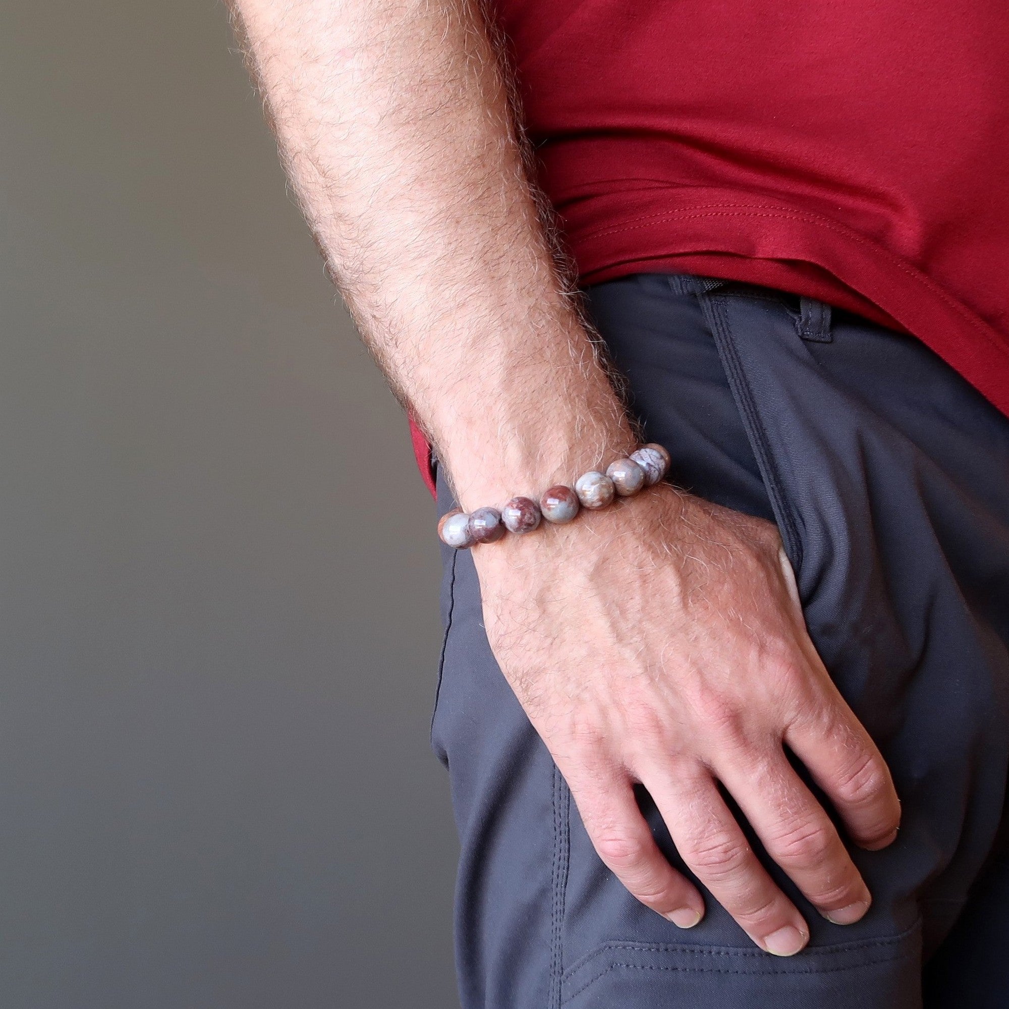 Bracelet en piétersite, pierre de tempête calme en cristal rouge