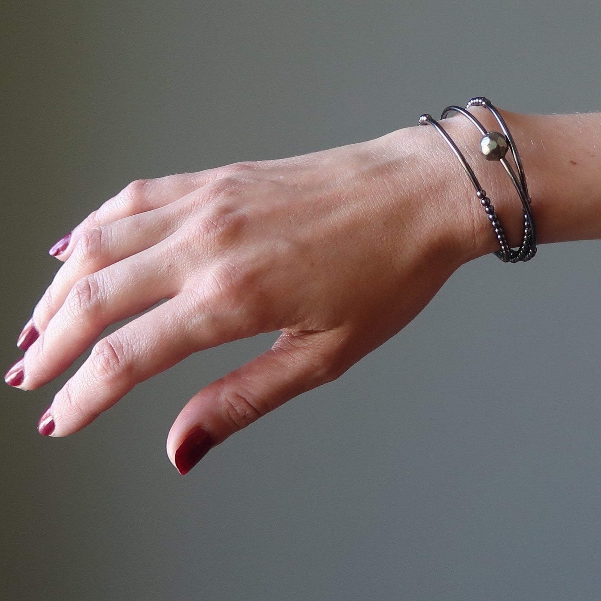 Pyrite Bracelet Gold Faceted Bead Memory Wire Coil