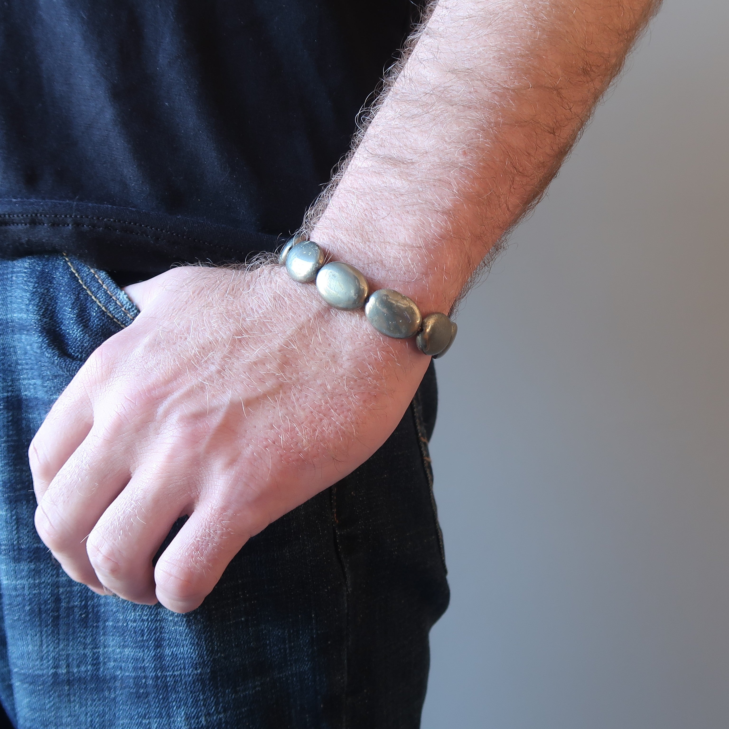 Bracelet de pyrite avec perles ovales en or lauréat