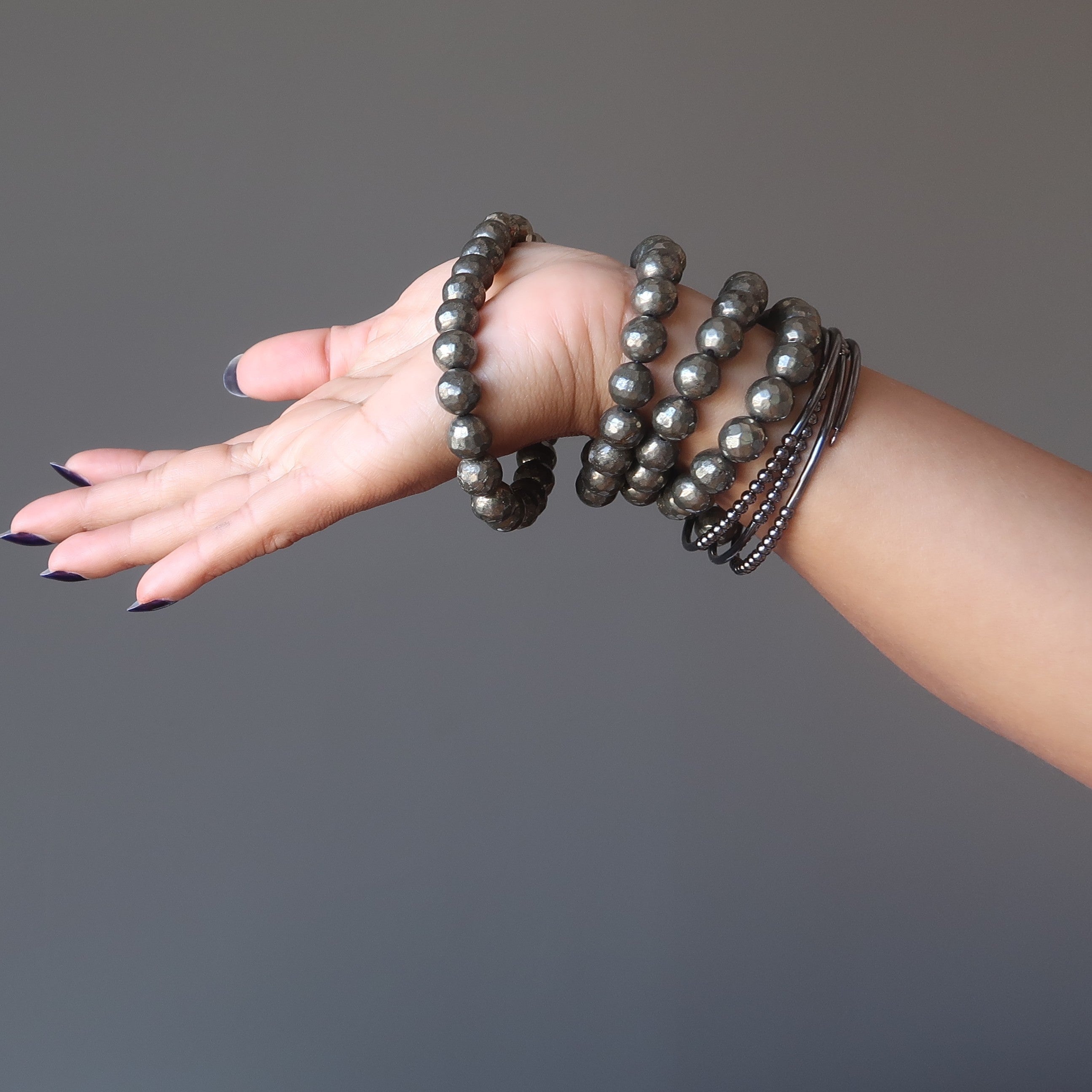 Pyrite Bracelet Gold Aura Protection Faceted Beads