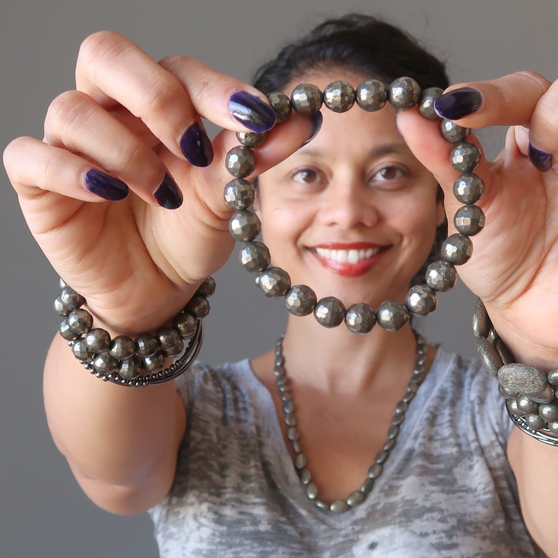 Pyrite Bracelet Gold Aura Protection Faceted Beads