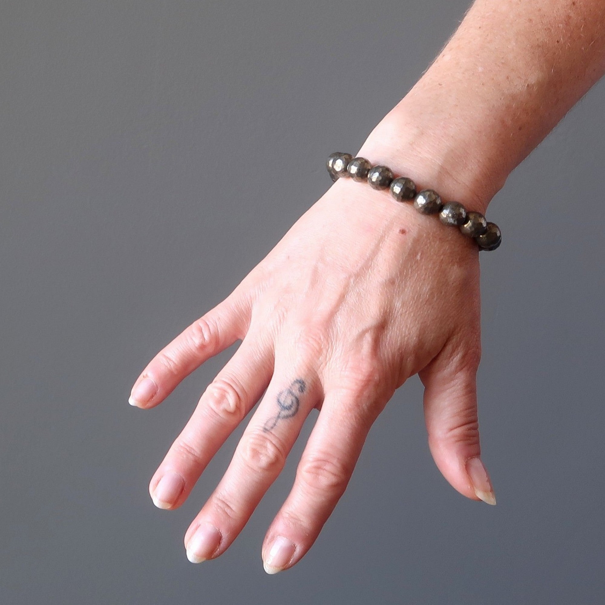 Pyrite Bracelet Gold Aura Protection Faceted Beads