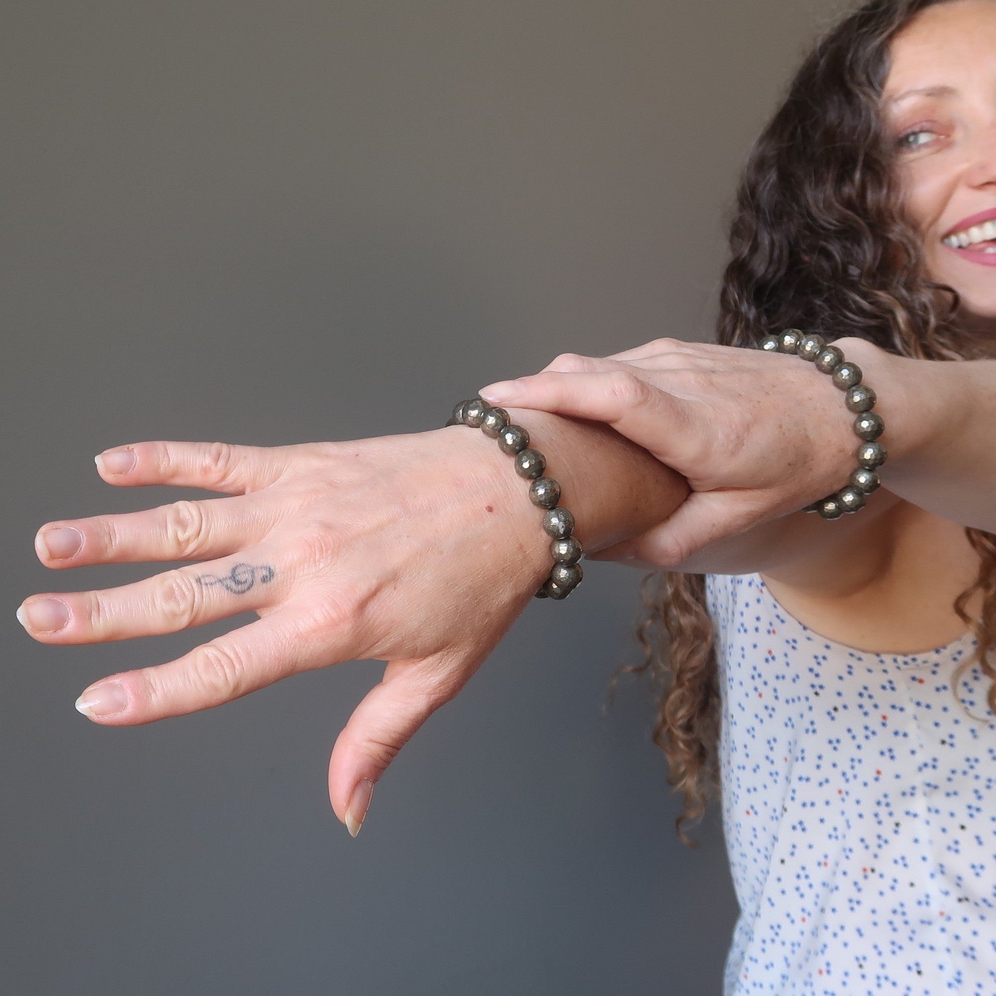 Pyrite Bracelet Gold Aura Protection Faceted Beads