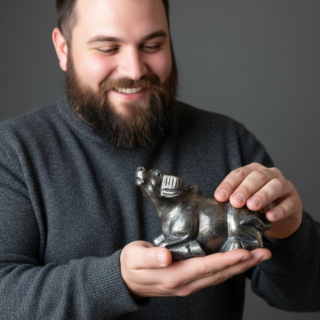 Statue animale de taureau en pyrite, or brillant, richesse, prospérité, XL 16,5 cm