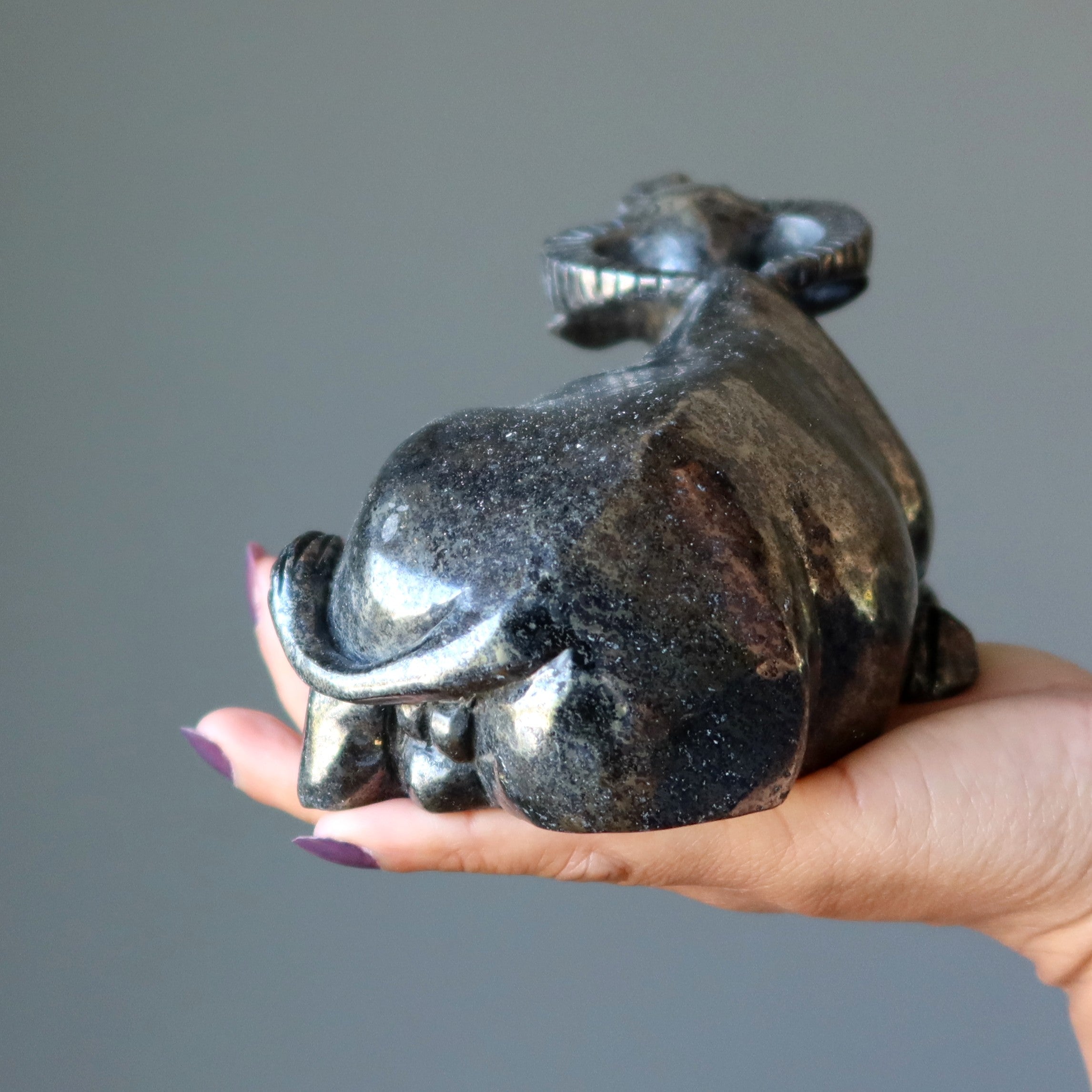 Statue animale de taureau en pyrite, or brillant, richesse, prospérité, XL 16,5 cm