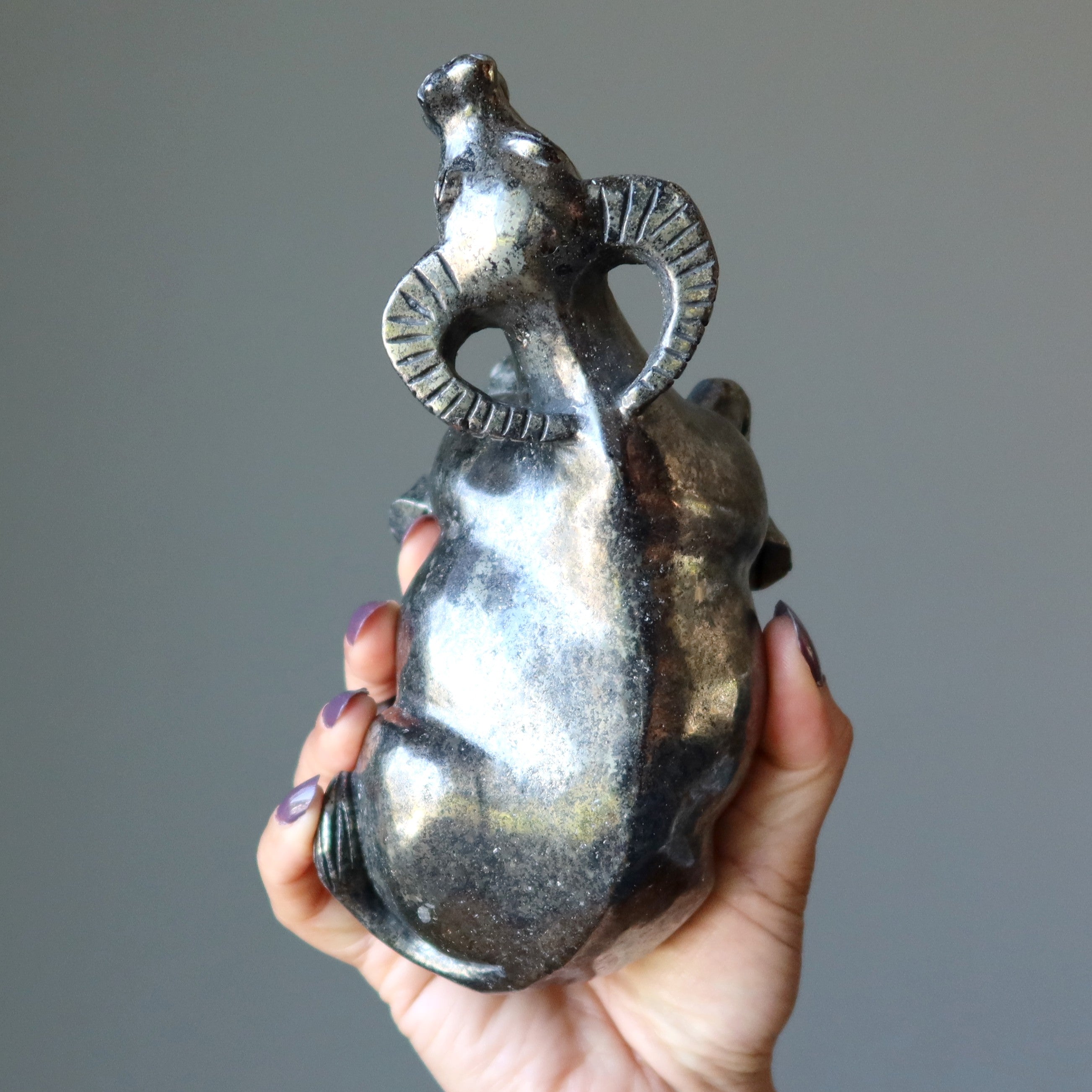 Statue animale de taureau en pyrite, or brillant, richesse, prospérité, XL 16,5 cm