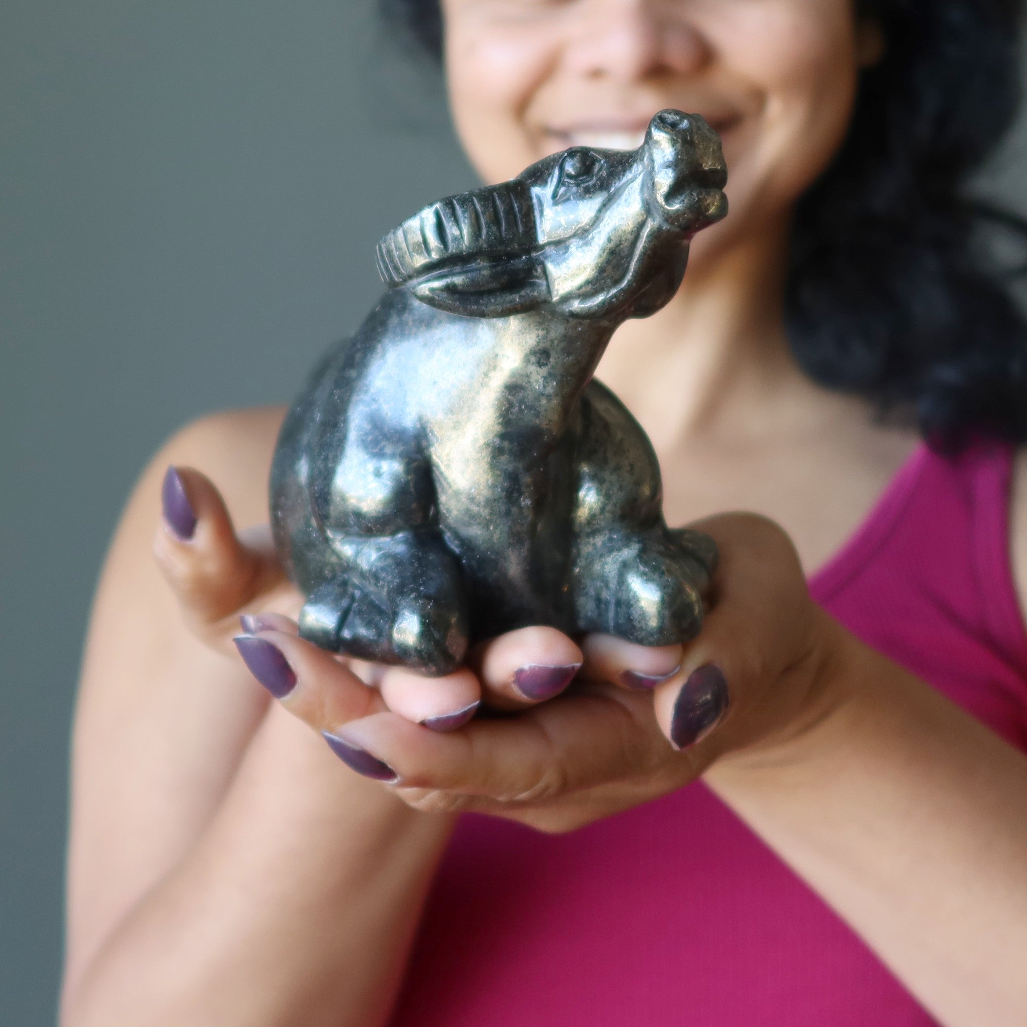 Statue animale de taureau en pyrite, or brillant, richesse, prospérité, XL 16,5 cm