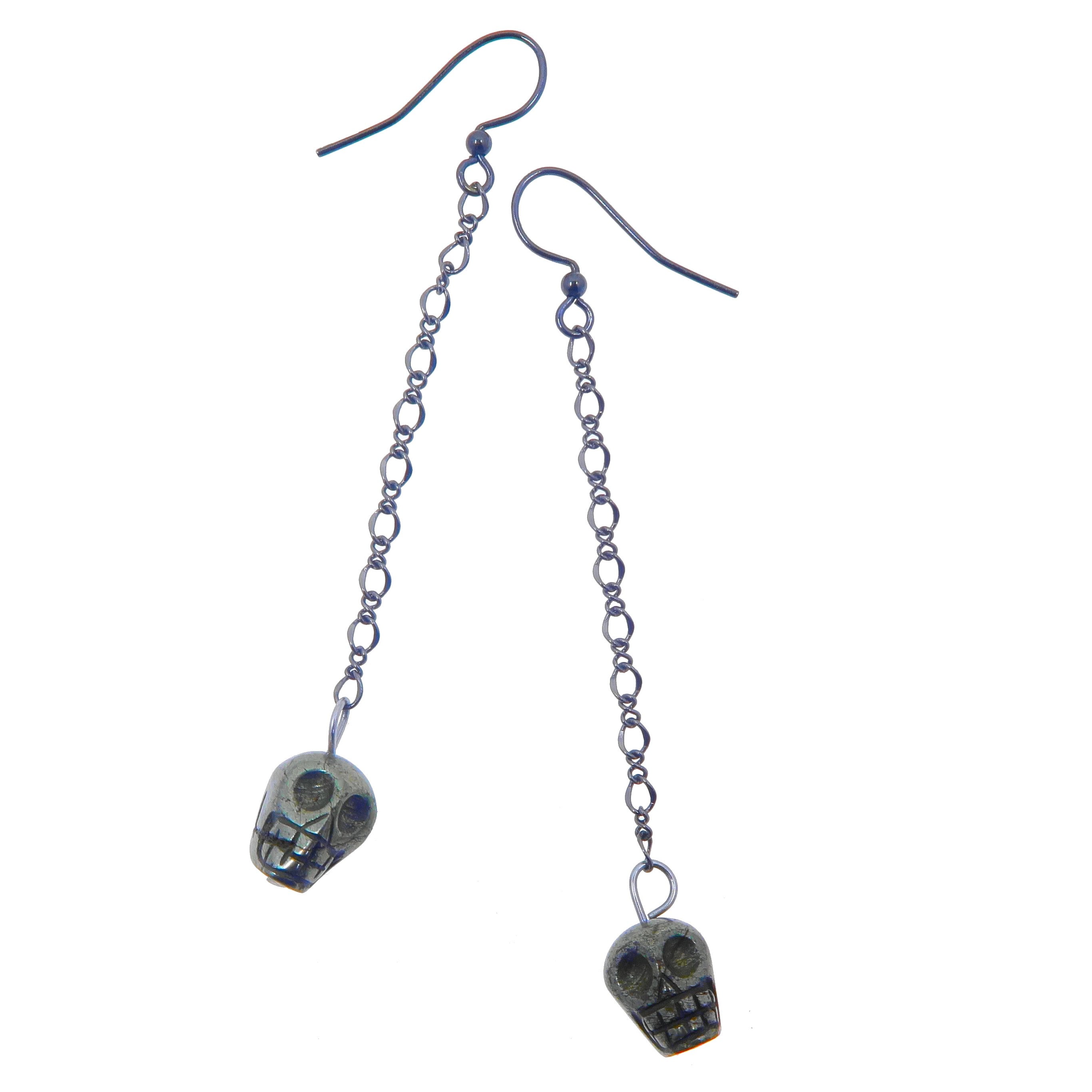 Pyrite Earrings Rocking Fun Skull Skeleton Chain