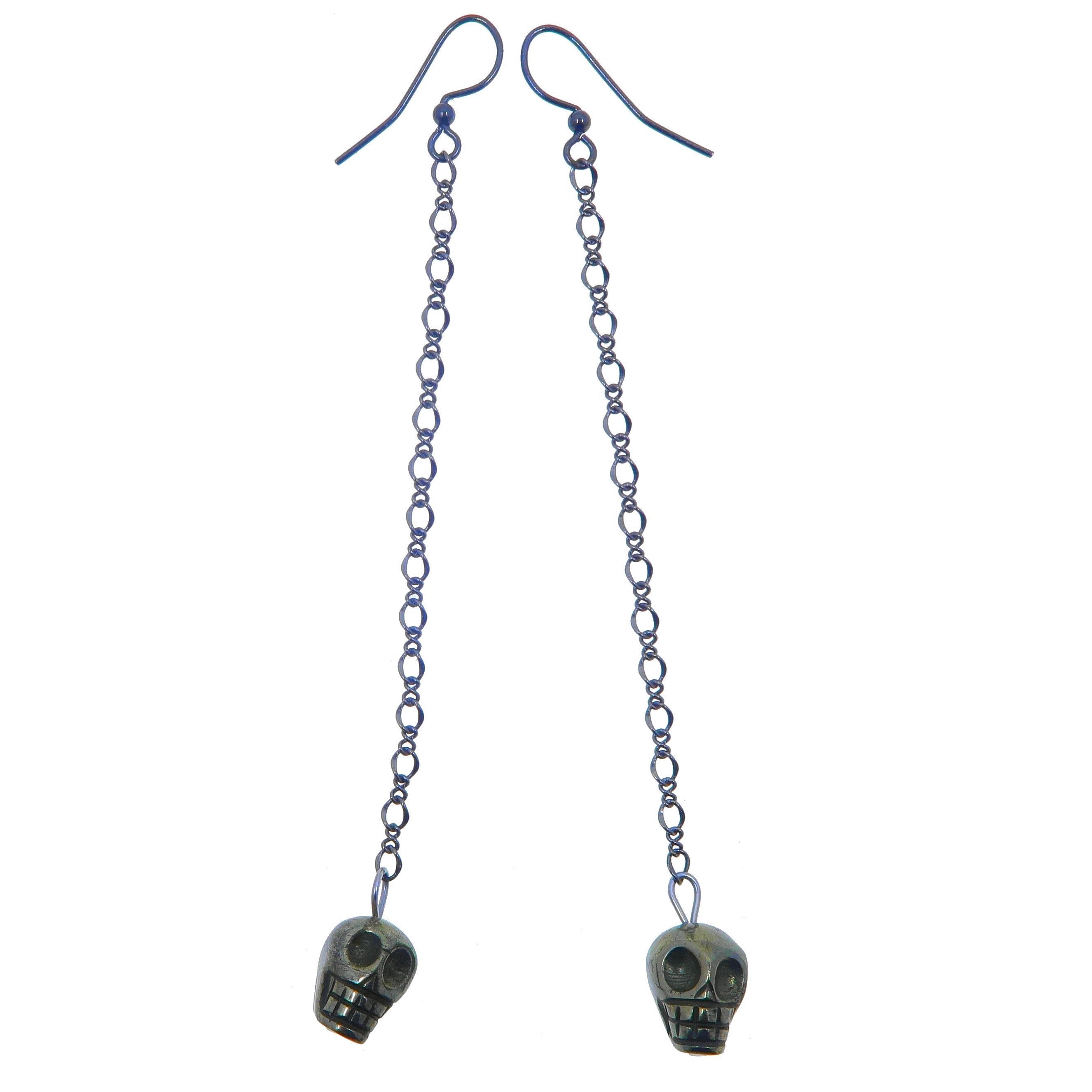 Pyrite Earrings Rocking Fun Skull Skeleton Chain