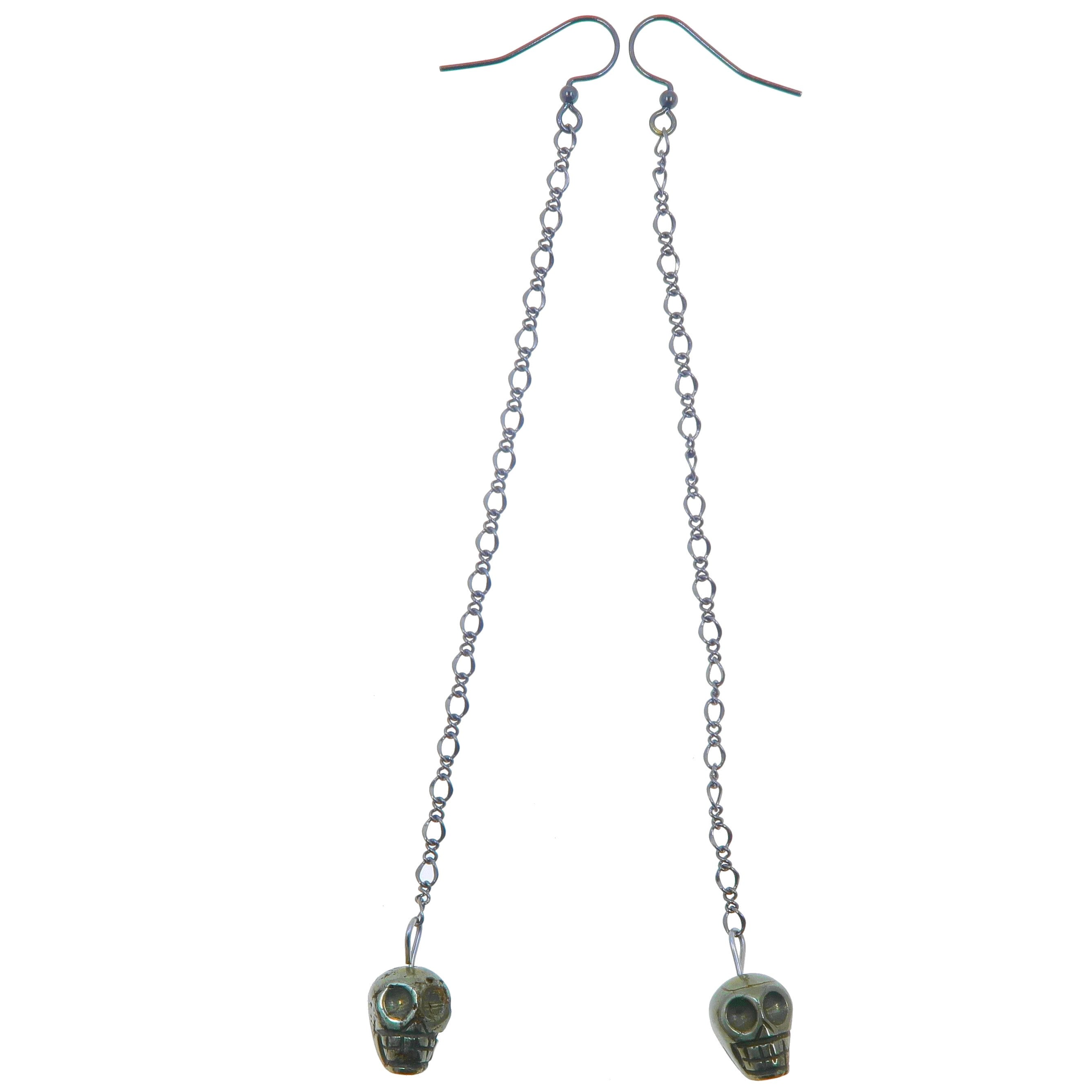 Pyrite Earrings Rocking Fun Skull Skeleton Chain