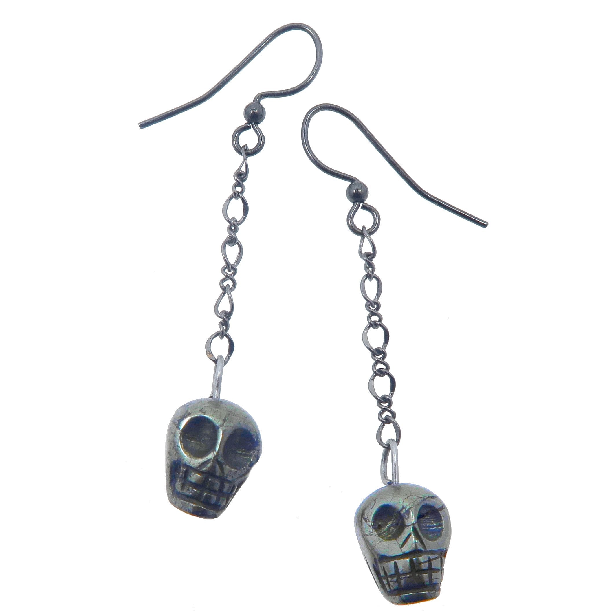 Pyrite Earrings Rocking Fun Skull Skeleton Chain