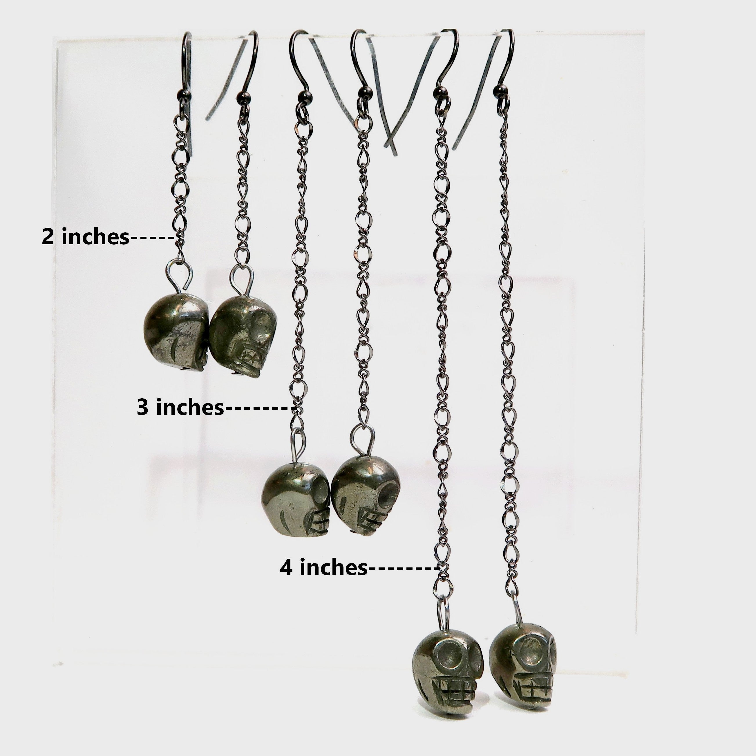 Pyrite Earrings Rocking Fun Skull Skeleton Chain