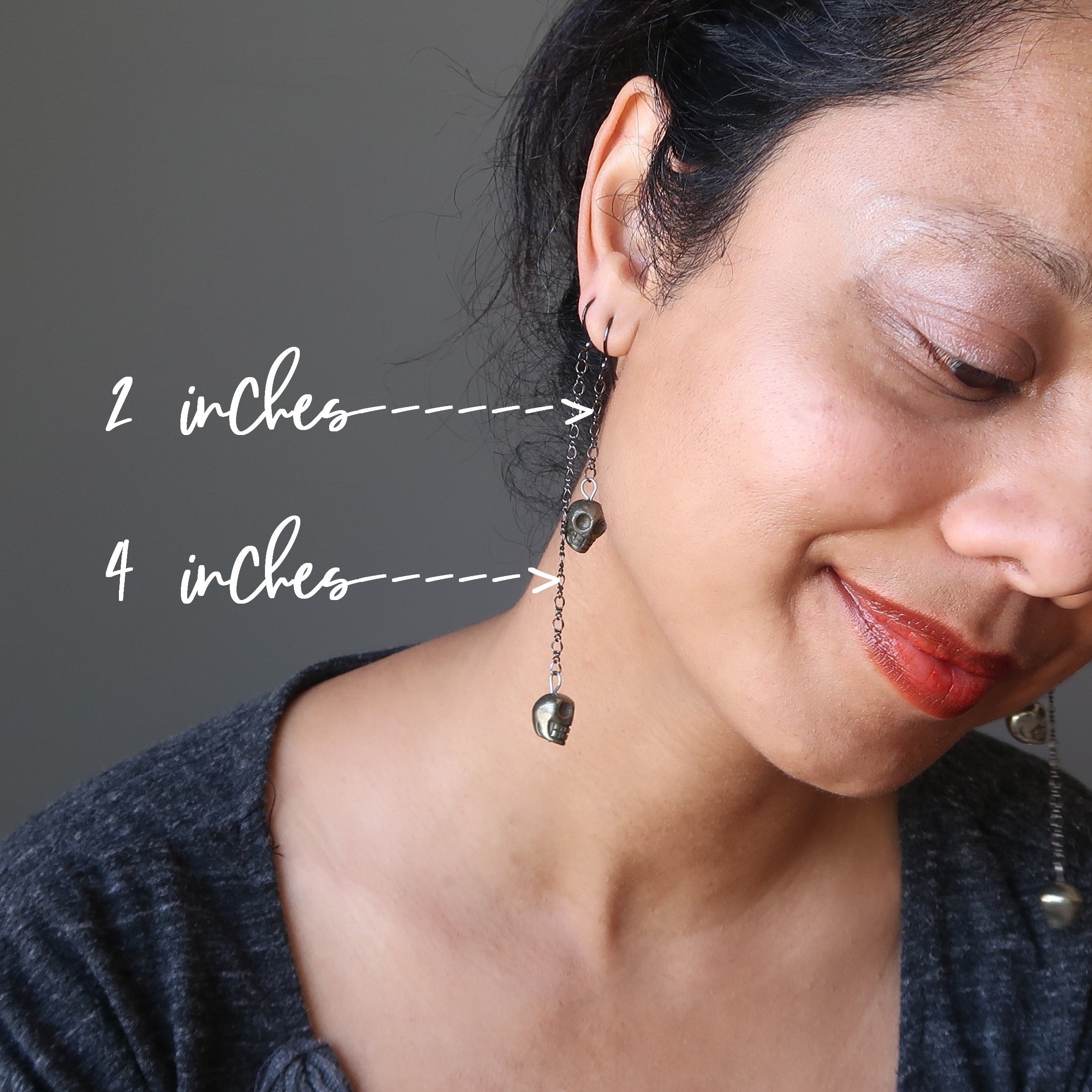 Pyrite Earrings Rocking Fun Skull Skeleton Chain