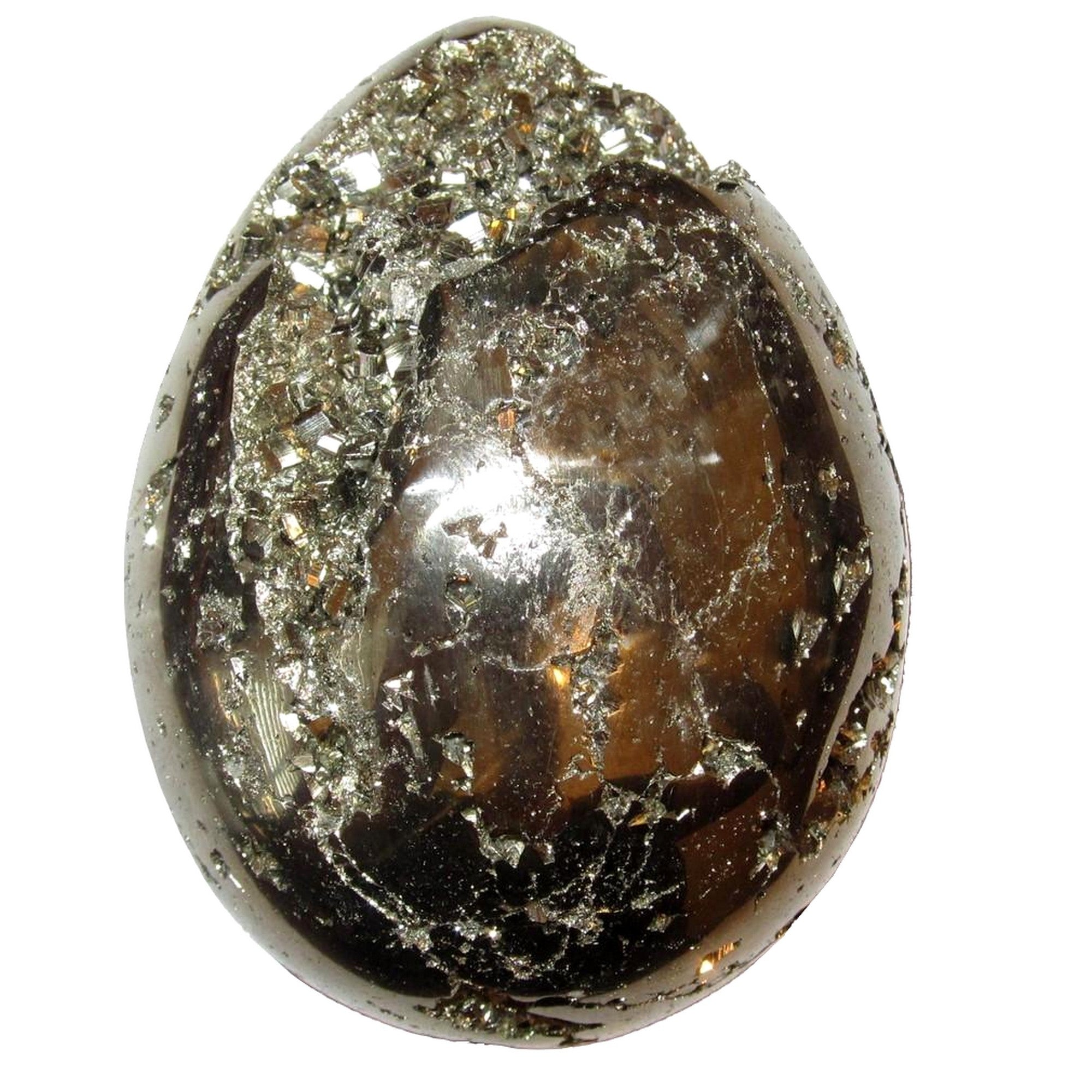 Œuf de pyrite prospérité dorée, amas de cristaux étincelants