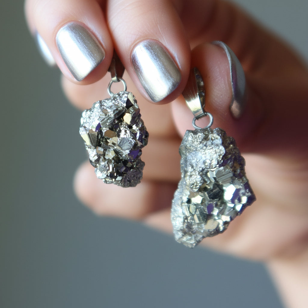 Pyrite Pendant Grand Gold Cluster Lucky Stone Silver