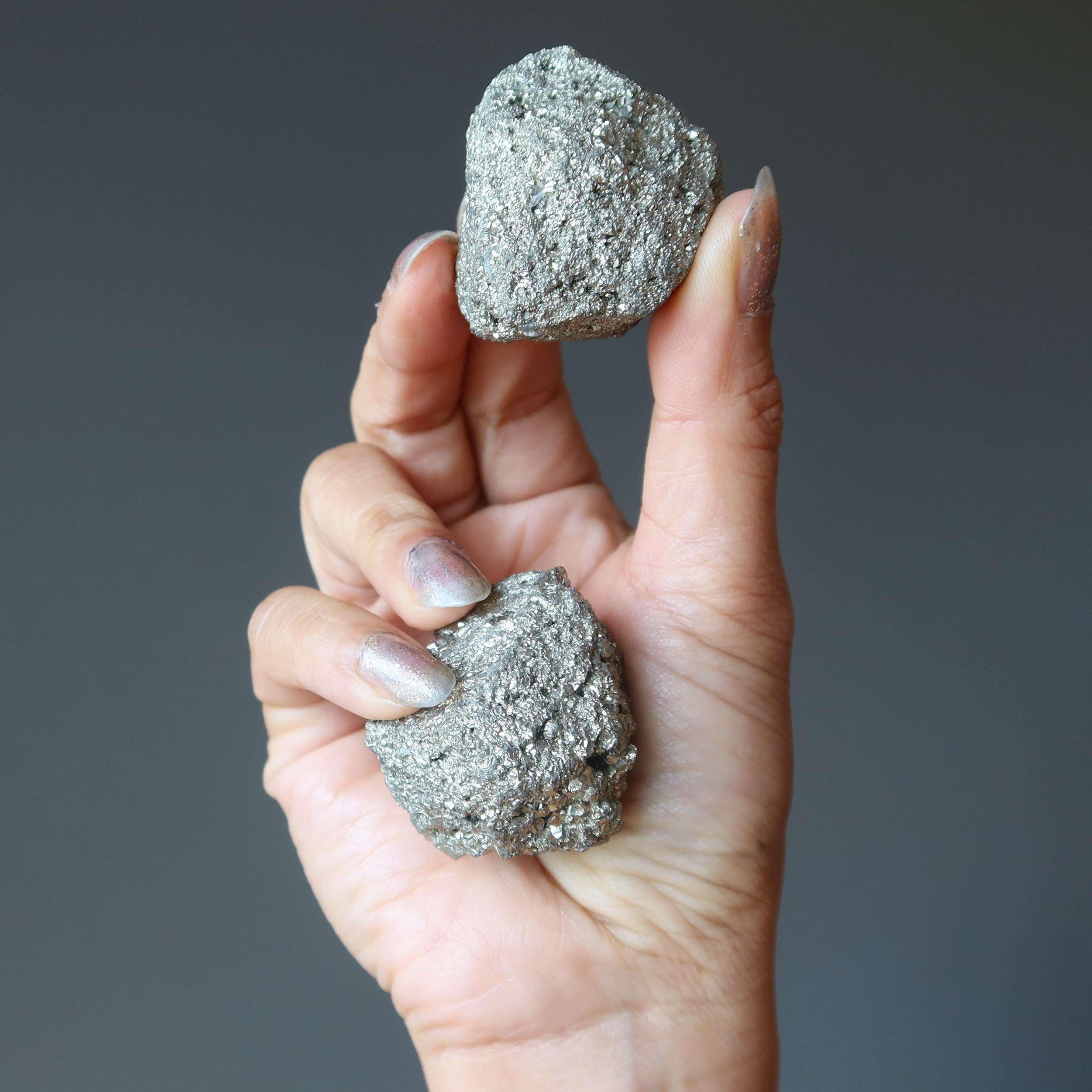 Paire de cristaux de méditation Pyrite amas prospérité étincelante