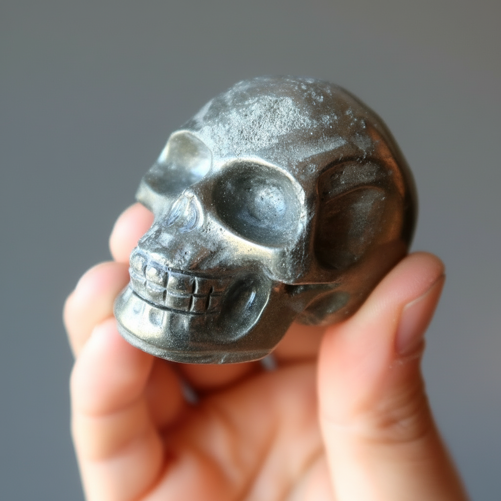 Crânes en cristal de pyrite – Lot de 4 gemmes naturelles réalistes sculptées à la main