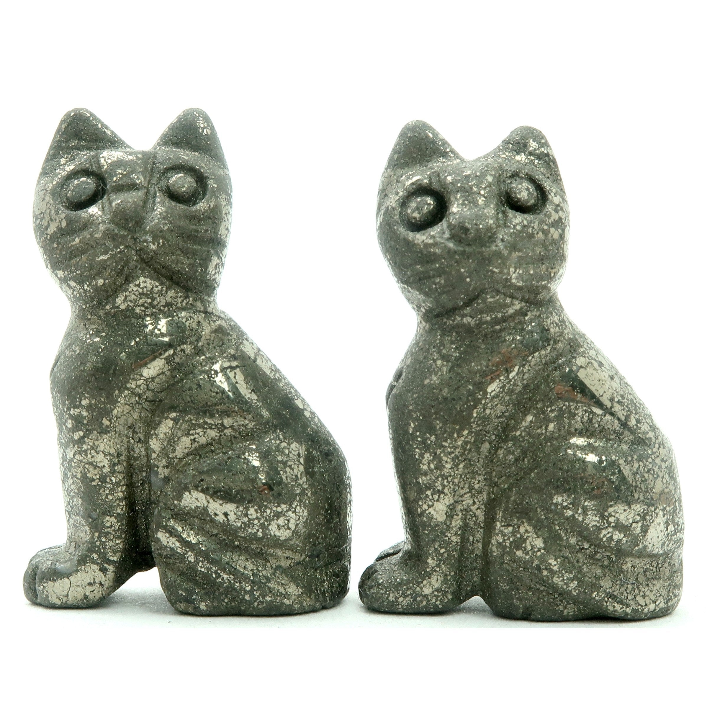 Pyrite Cat Set Gold Carving Stone Protection Pair Spirit Animal