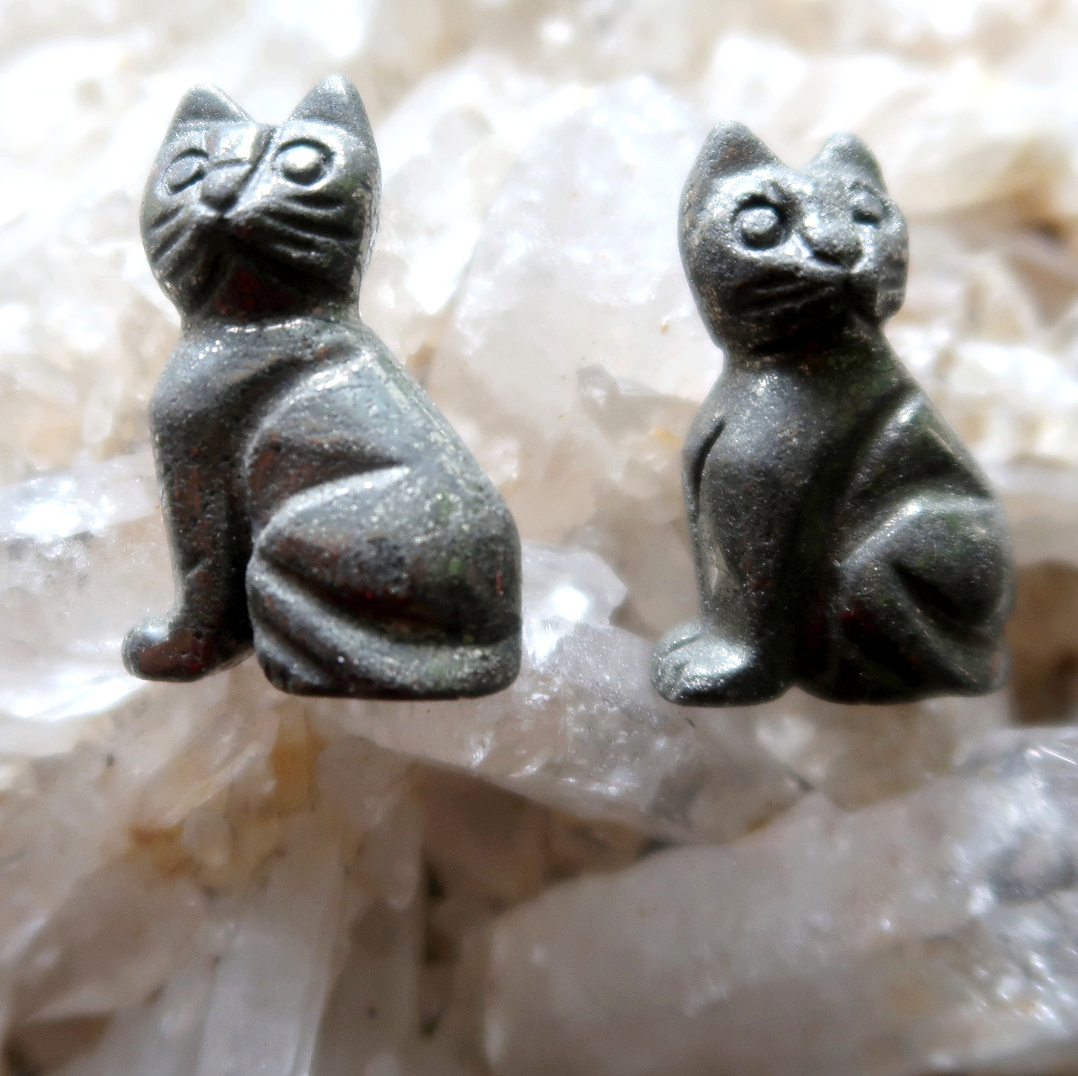 Pyrite Cat Set Gold Carving Stone Protection Pair Spirit Animal