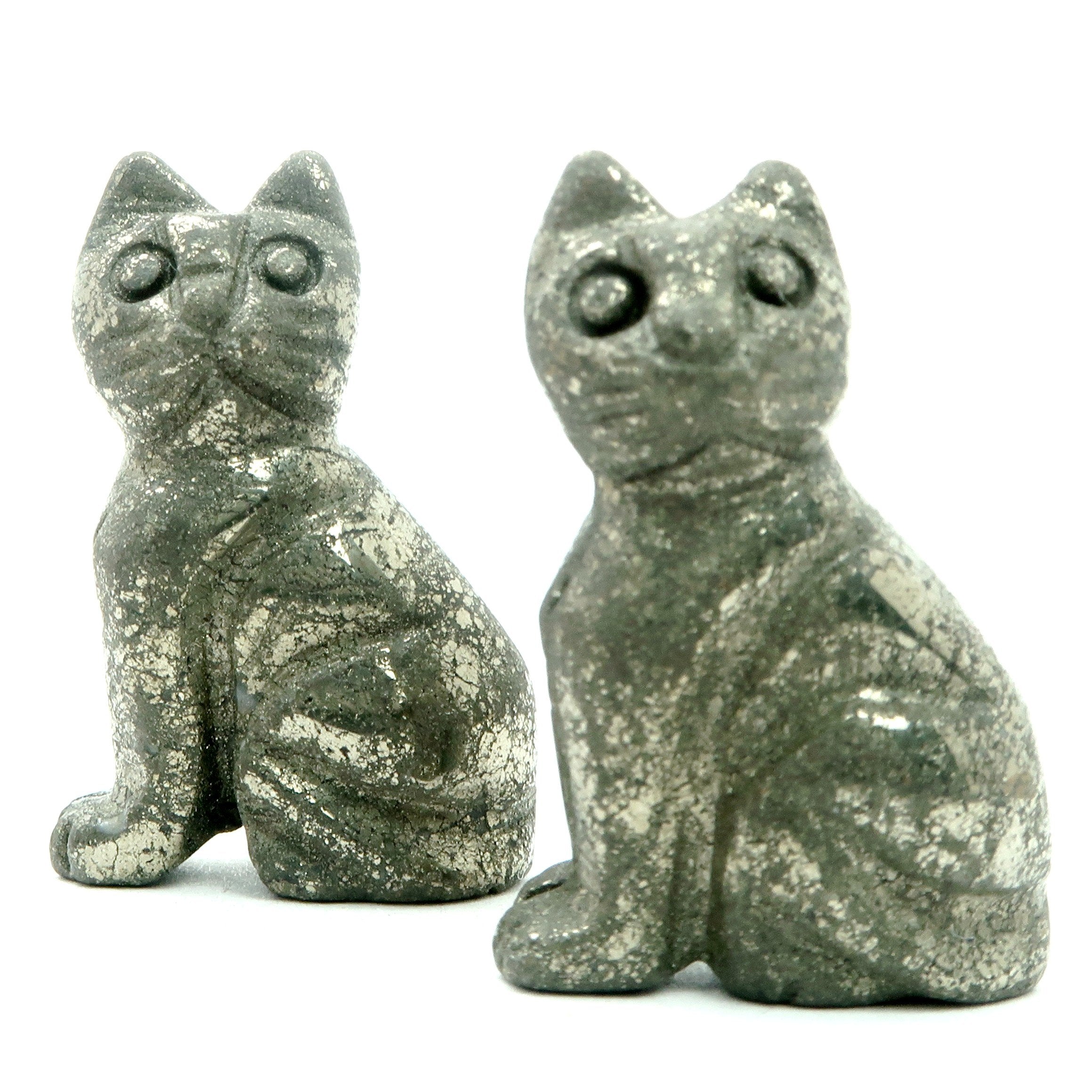 Pyrite Cat Set Gold Carving Stone Protection Pair Spirit Animal