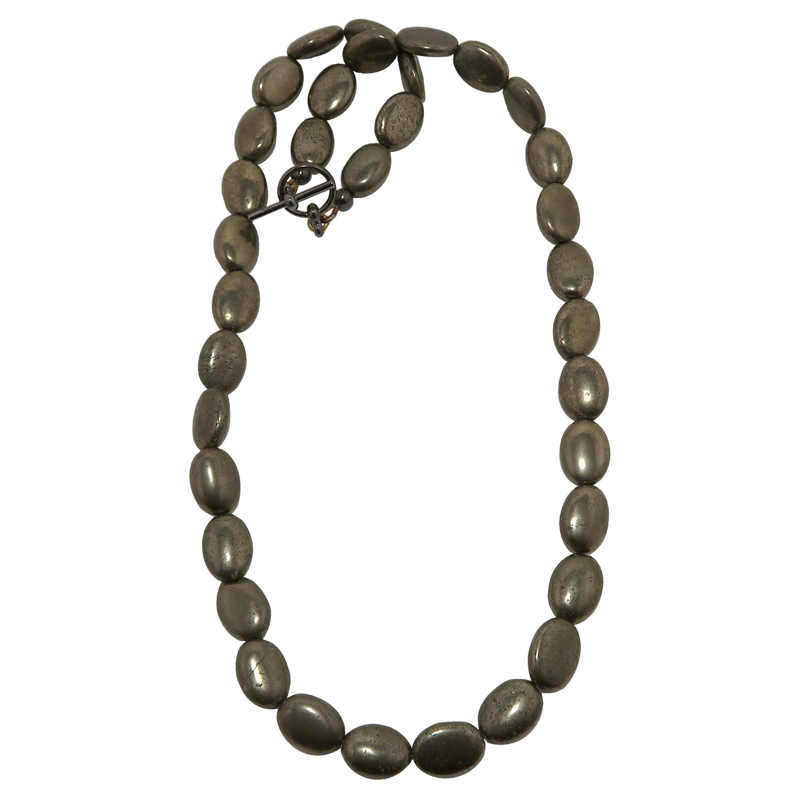 Collier en pyrite Destinée spirituelle Perles ovales dorées