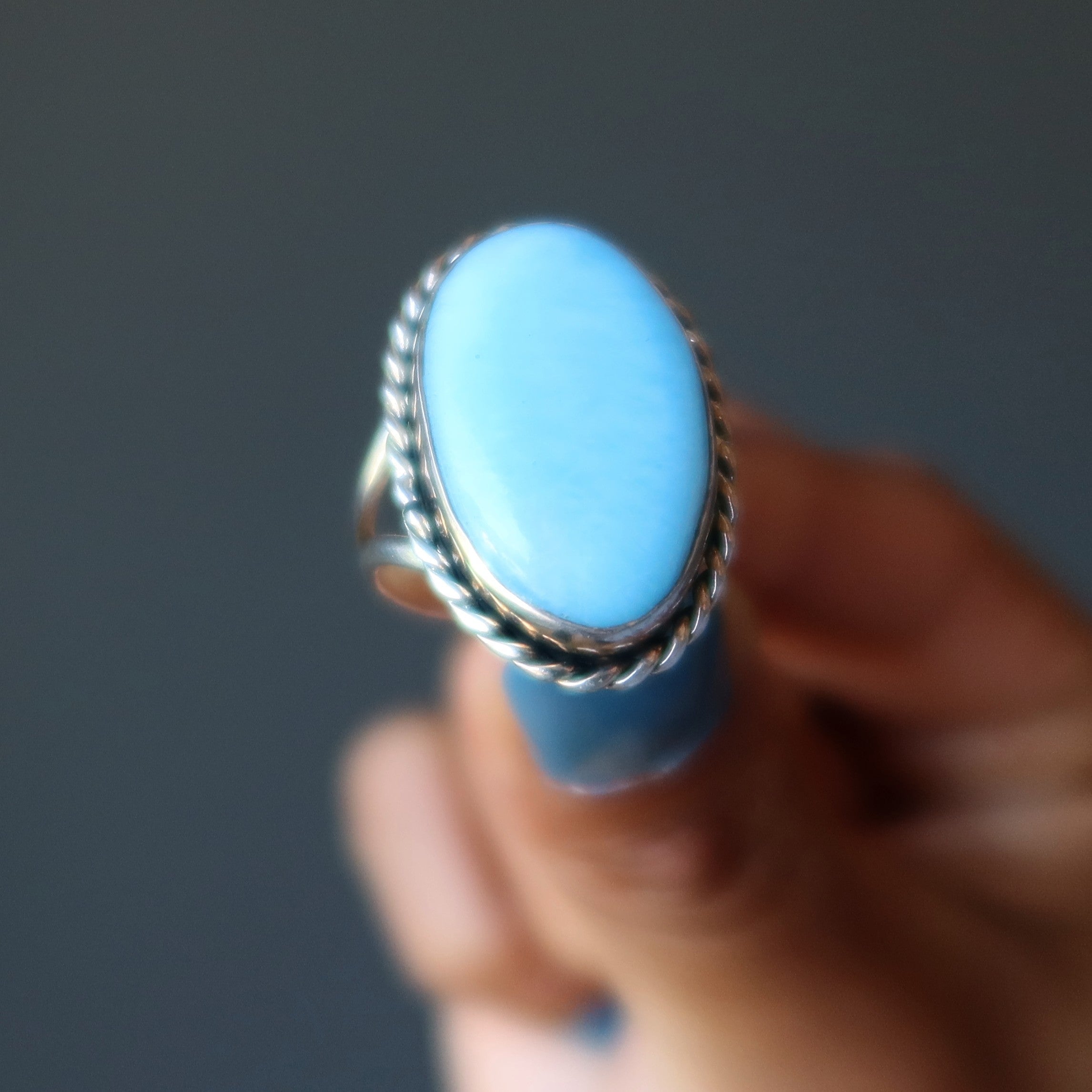 Bague en quartz bleu « Miroir de l'âme » en argent sterling taille 8.0