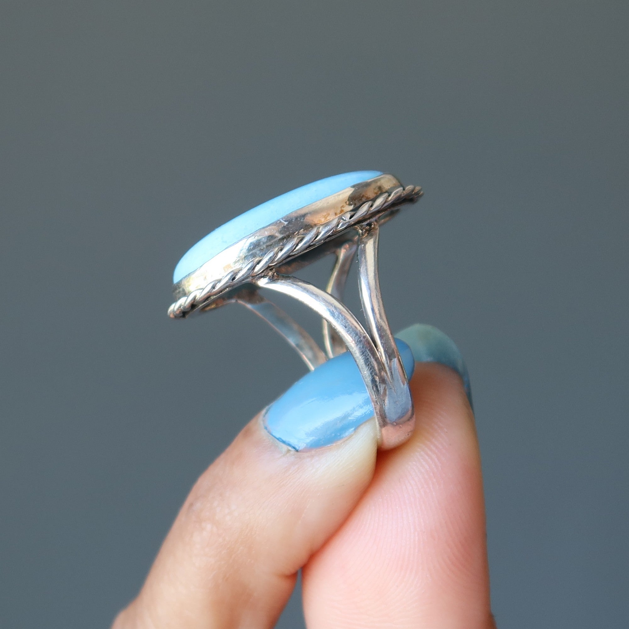Bague en quartz bleu « Miroir de l'âme » en argent sterling taille 8.0