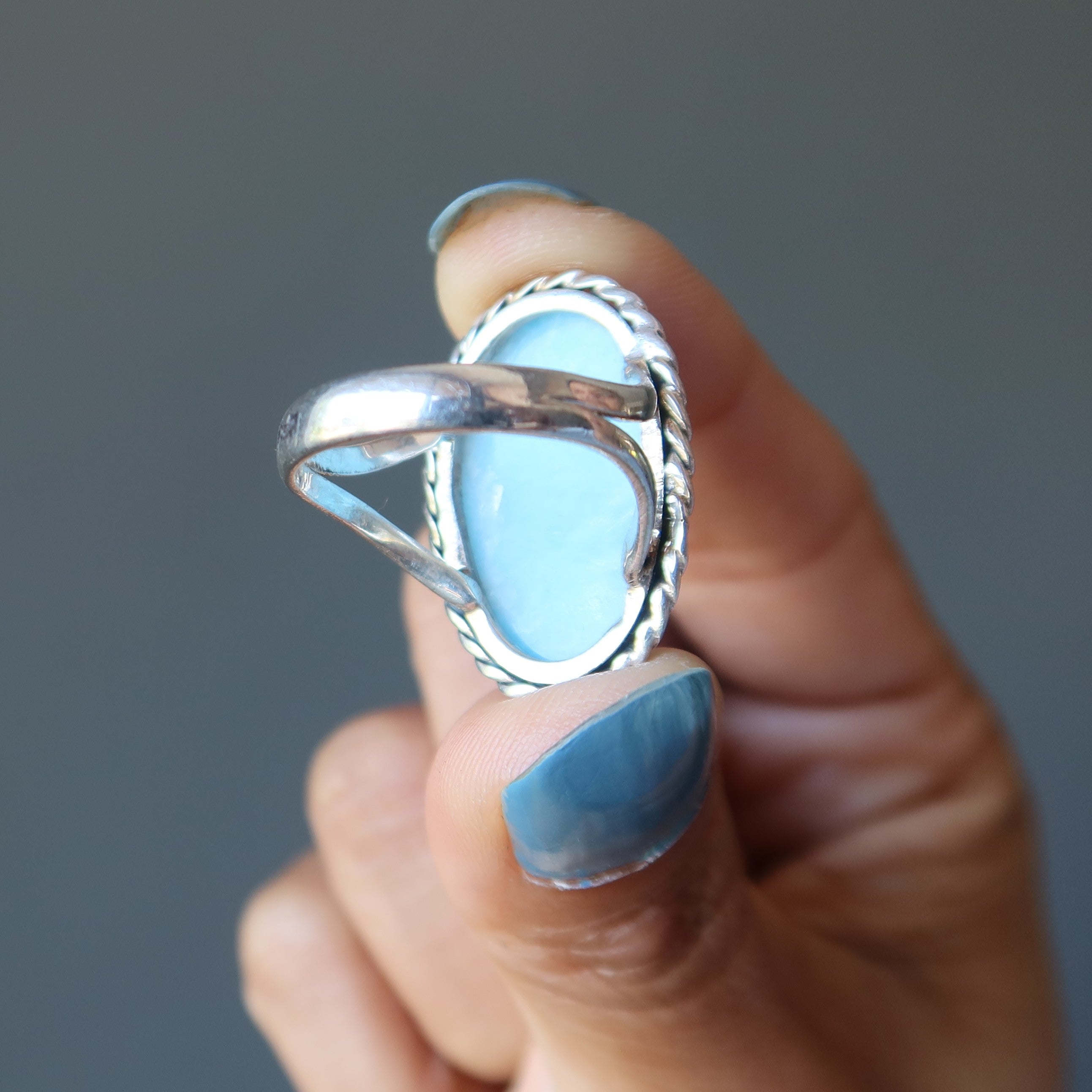 Bague en quartz bleu « Miroir de l'âme » en argent sterling taille 8.0