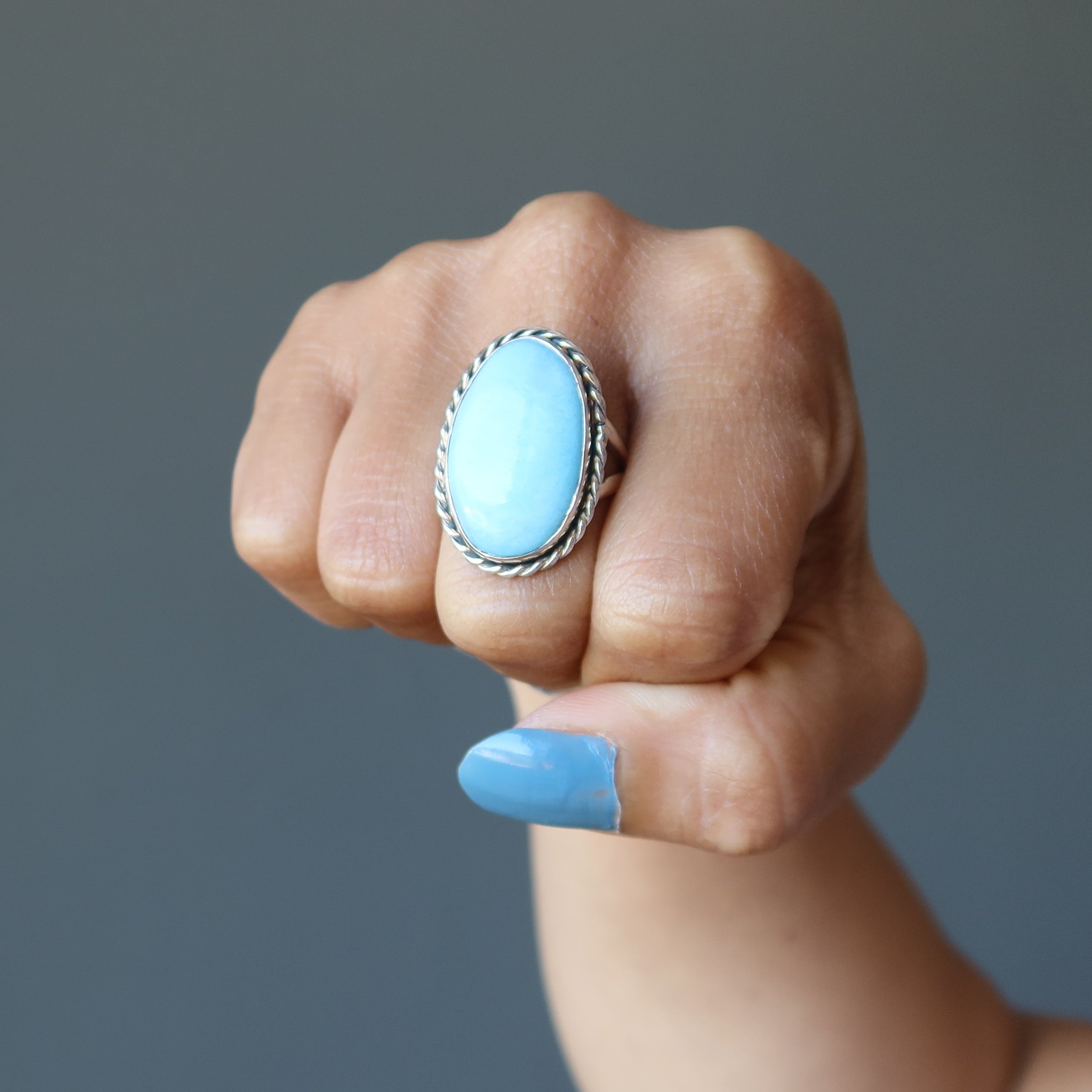 Bague en quartz bleu « Miroir de l'âme » en argent sterling taille 8.0